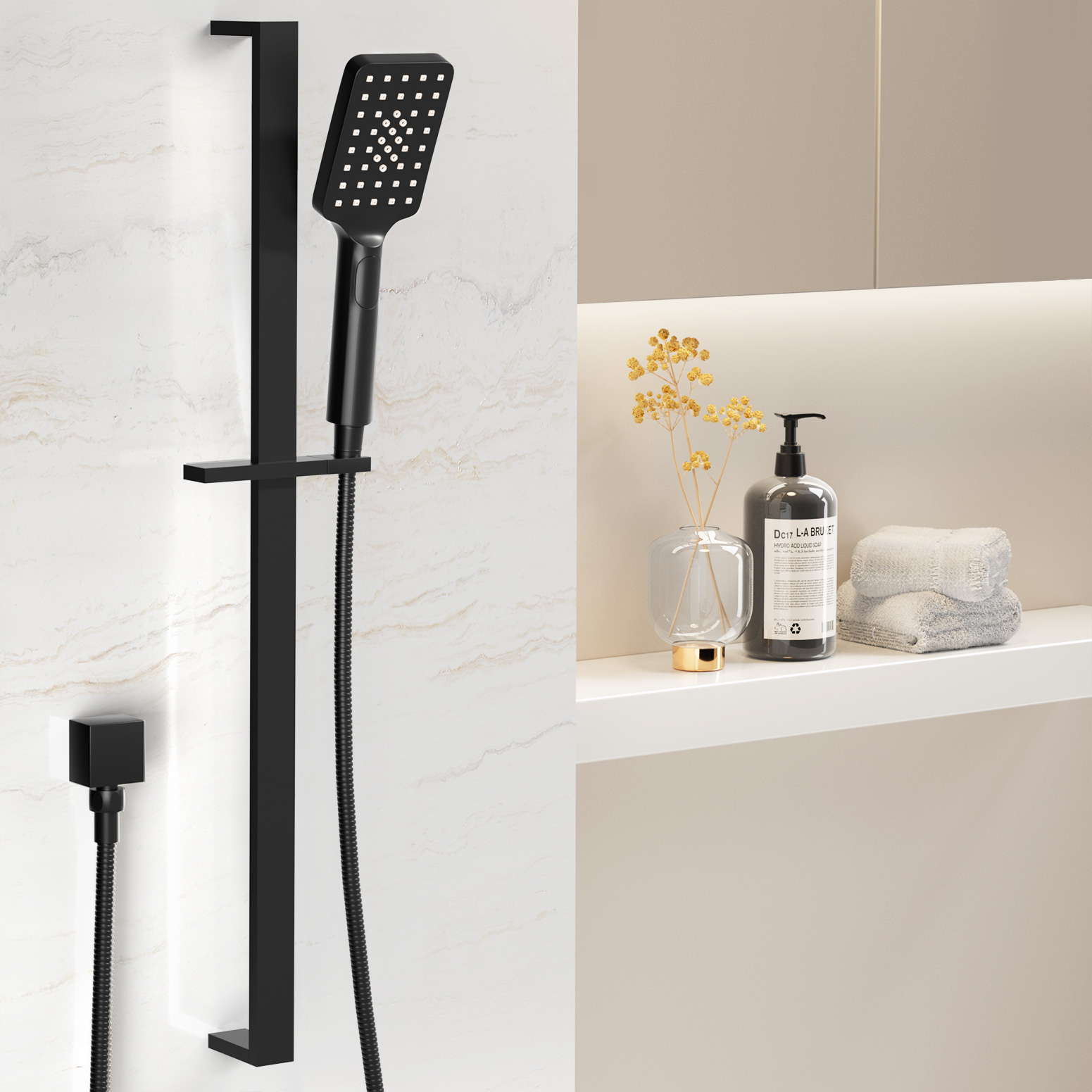Handheld Shower Head Set 3.1'' High Pressure Black - Image 5
