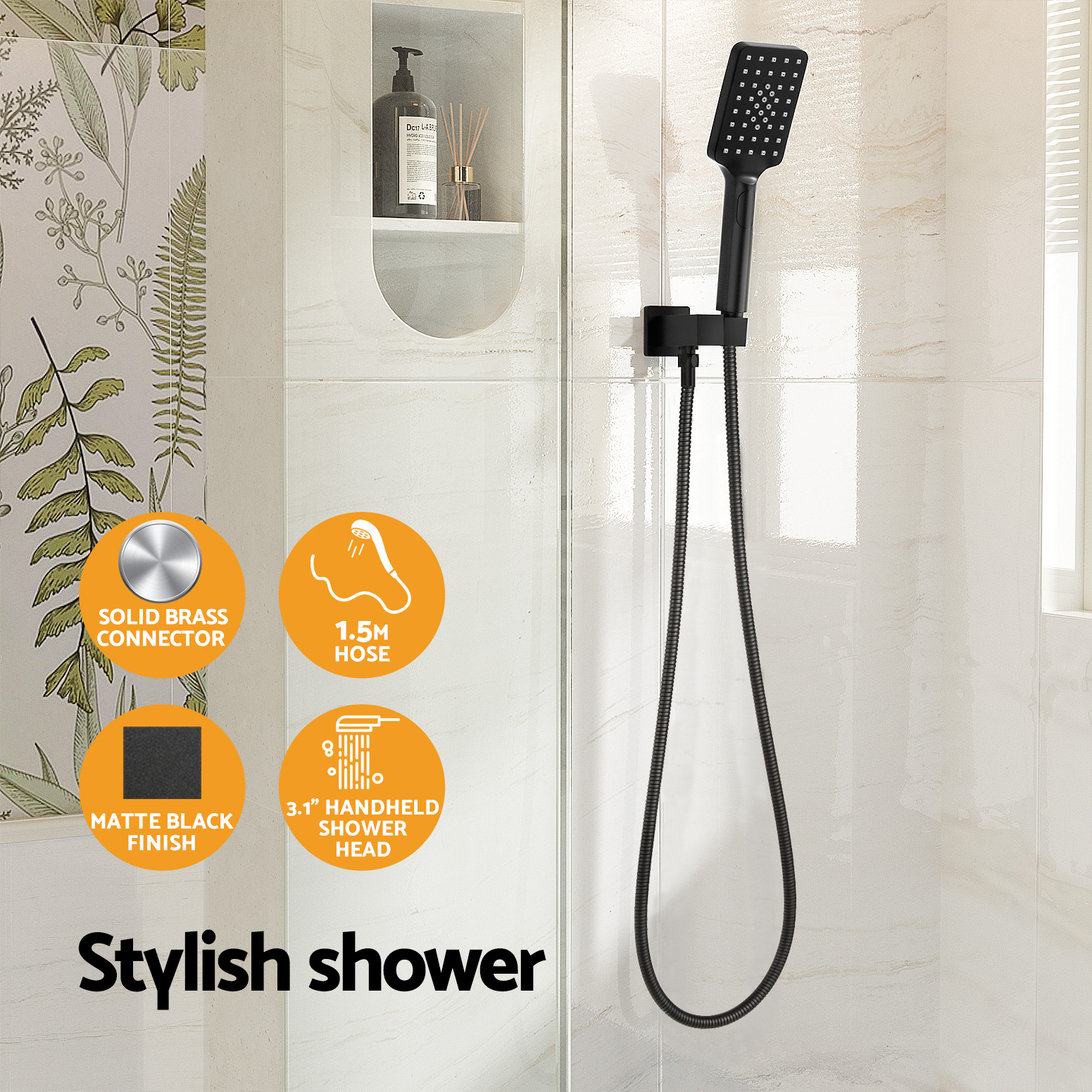 Handheld Shower Head Holder 3.1'' High Pressure Black - Image 4