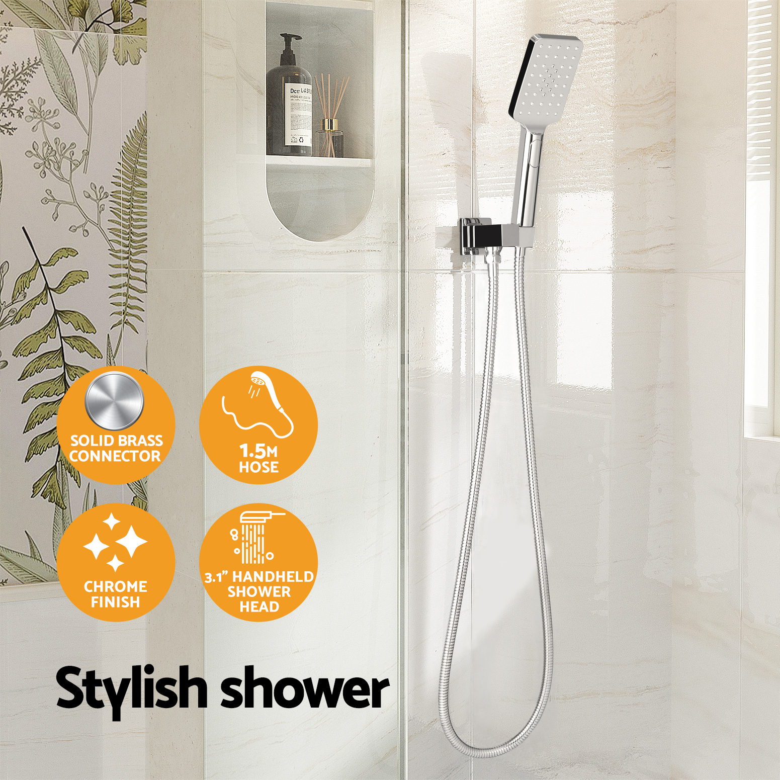 Handheld Shower Head Holder 3.1'' High Pressure Silver - Image 4