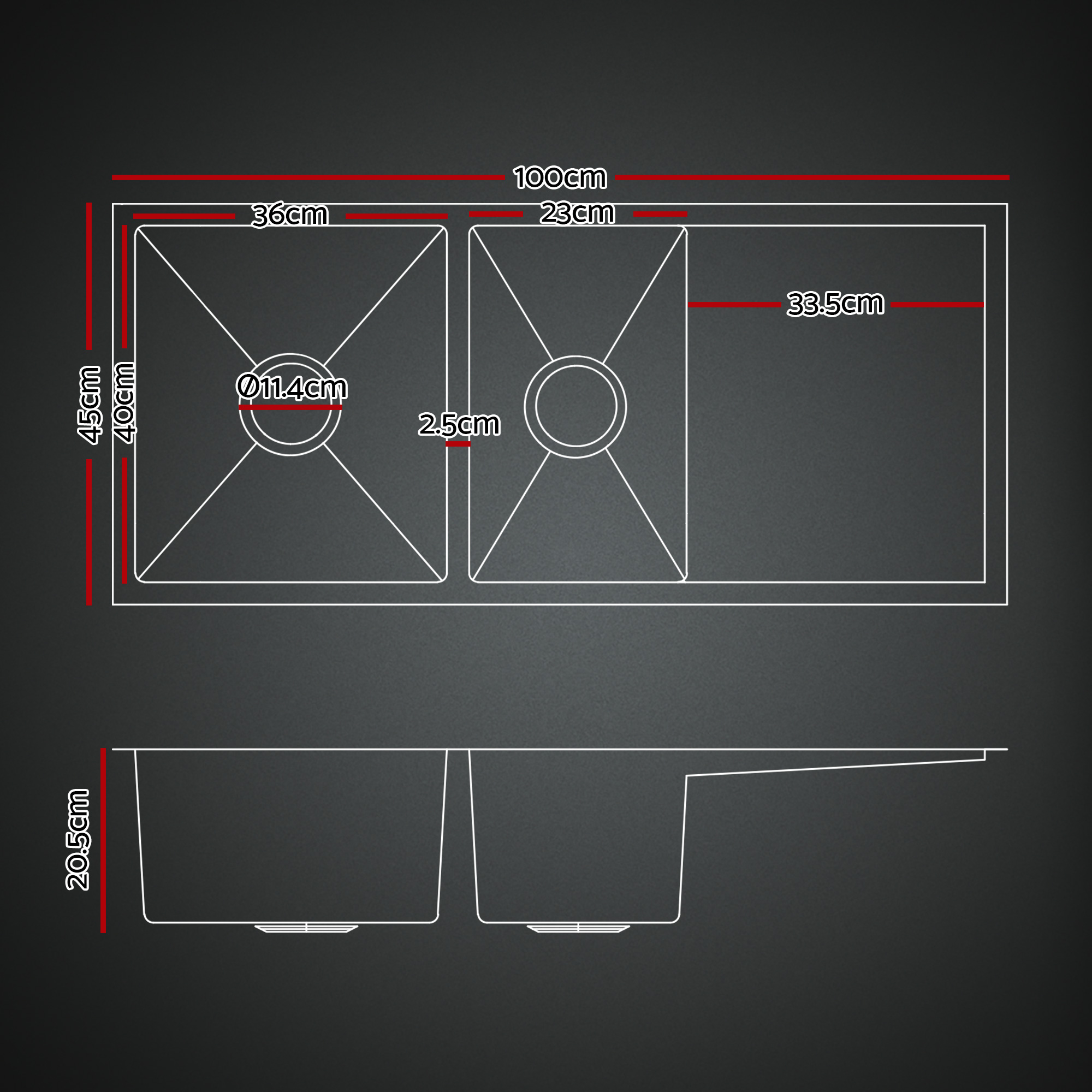 Cefito Stainless Steel Sink 100x45CM With Pull Out Mixer Tap Kitchen Basin Double Bowl Black - Image 2