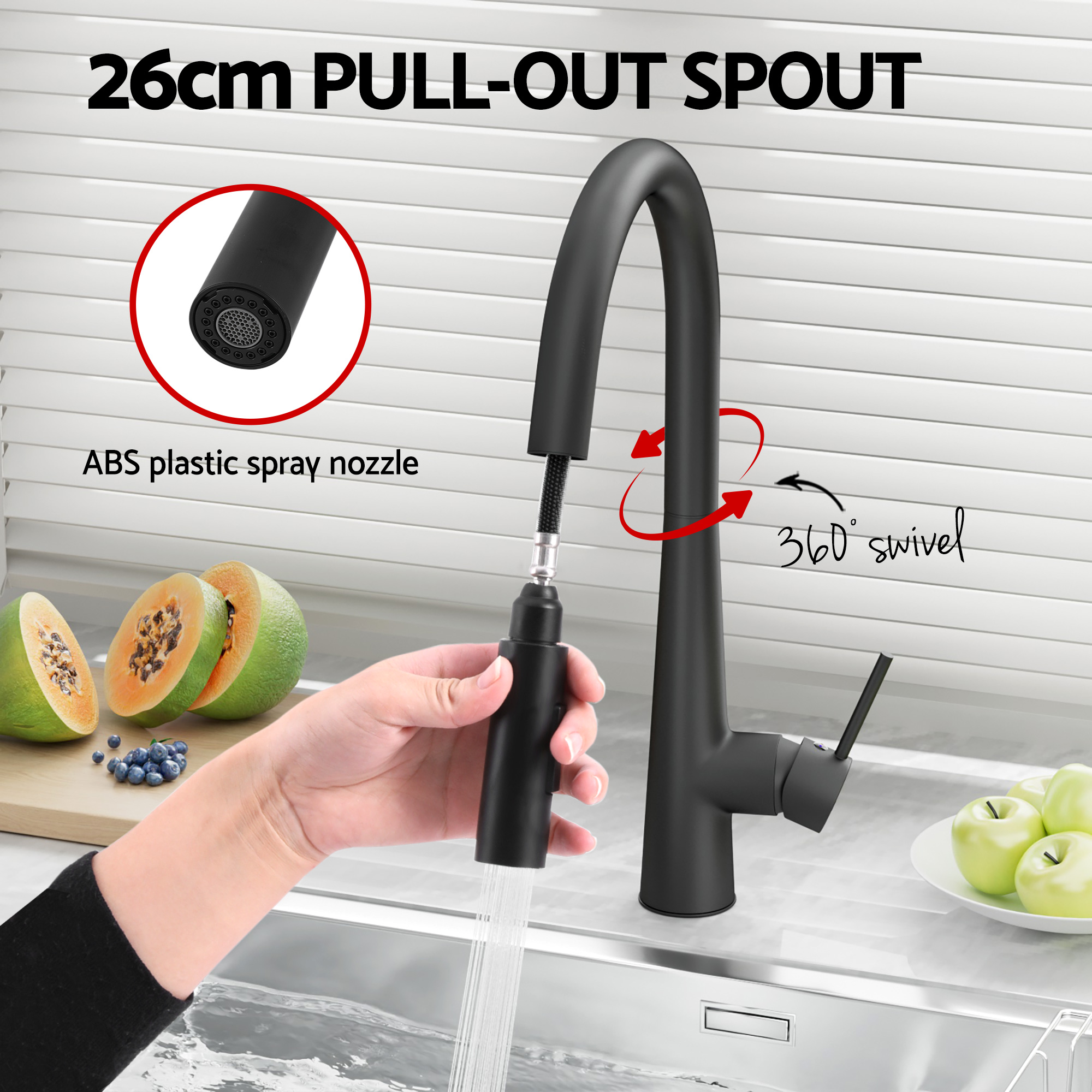 Cefito Stainless Steel Sink 100x45CM With Pull Out Mixer Tap Kitchen Basin Double Bowl Black - Image 6