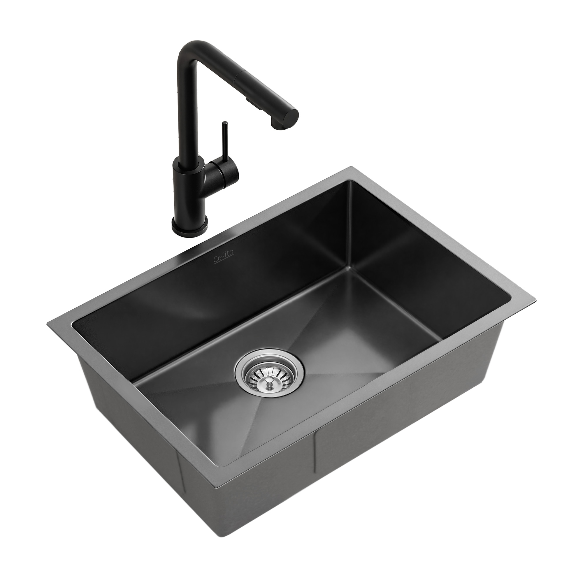 Cefito Stainless Steel Sink 30x45CM With Pull Out Mixer Tap Kitchen Basin Single Bowl Black - Image 1