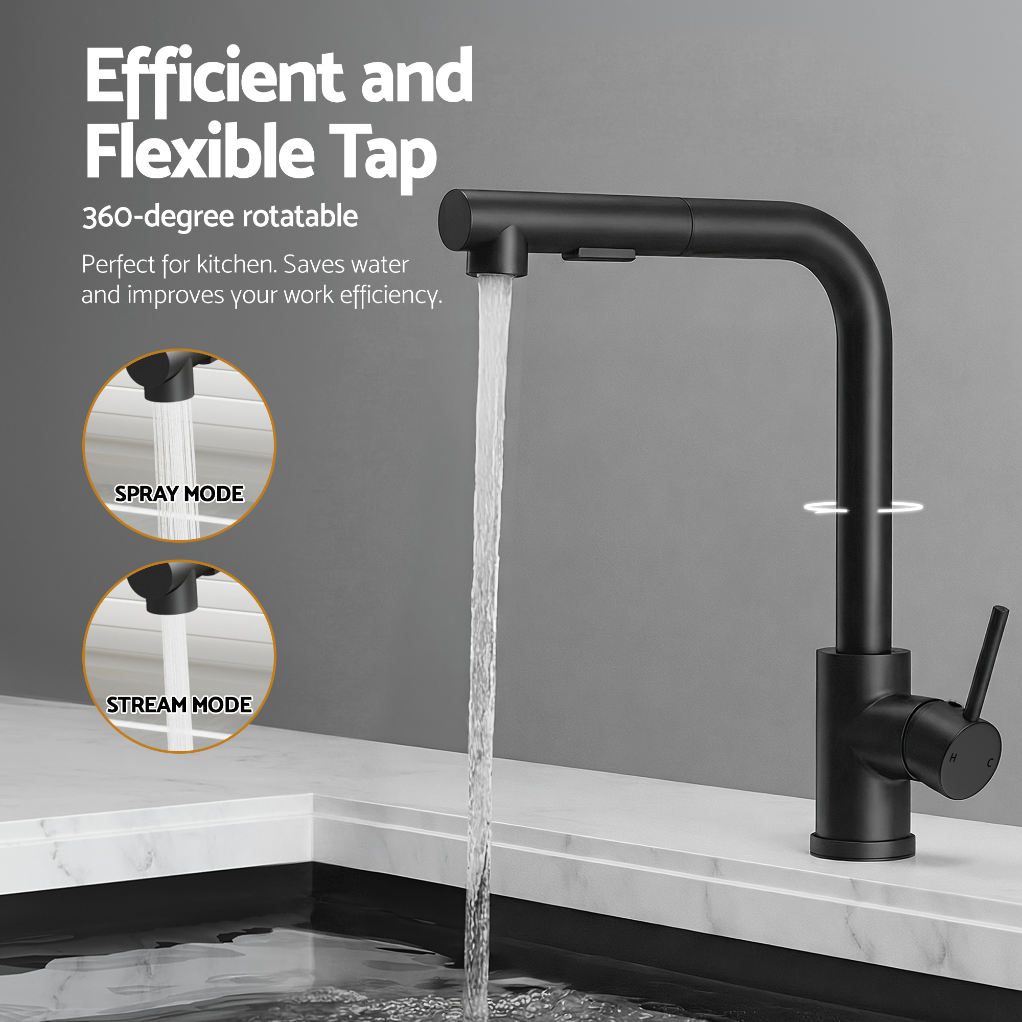 Cefito Stainless Steel Sink 30x45CM With Pull Out Mixer Tap Kitchen Basin Single Bowl Black - Image 5