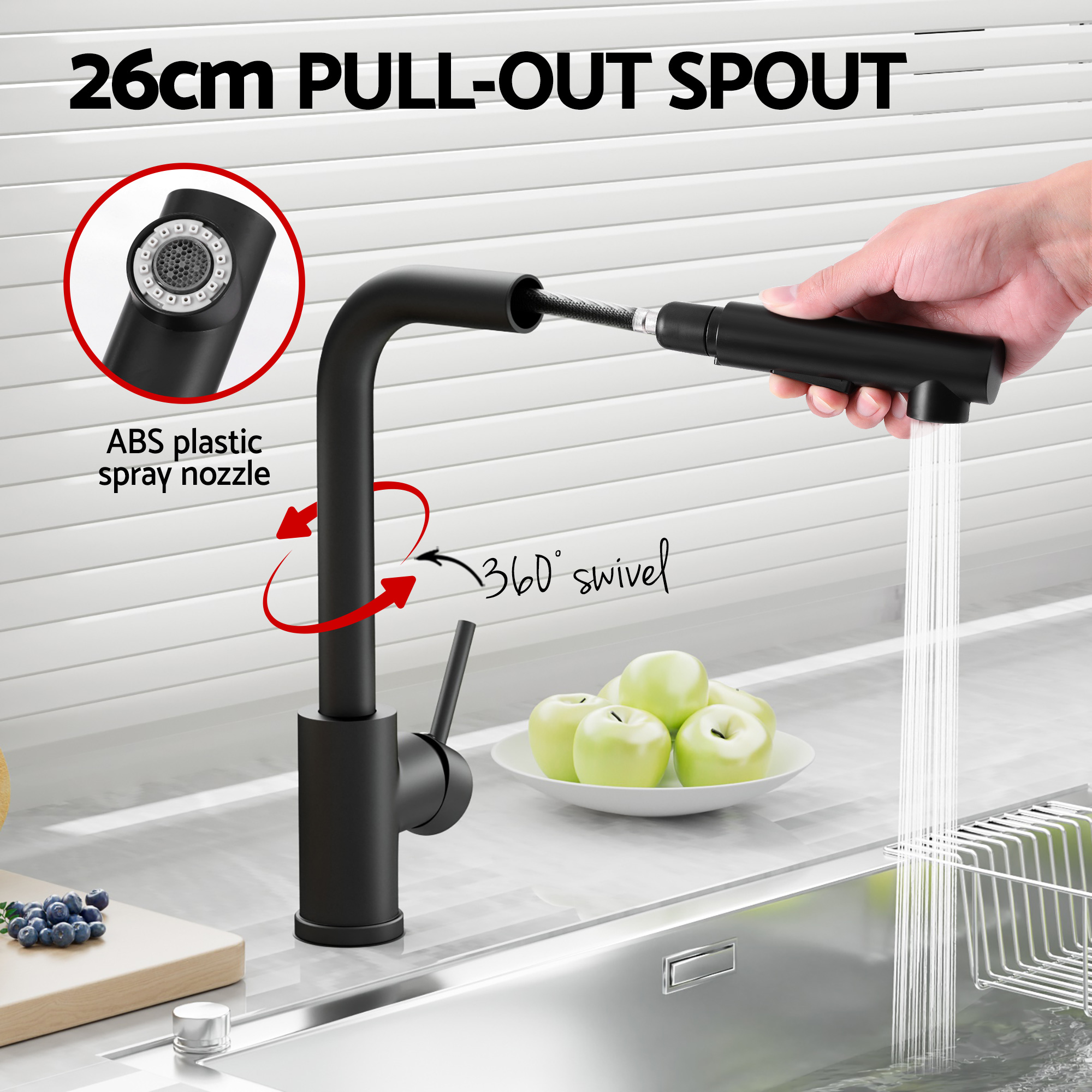 Cefito Stainless Steel Sink 30x45CM With Pull Out Mixer Tap Kitchen Basin Single Bowl Black - Image 6