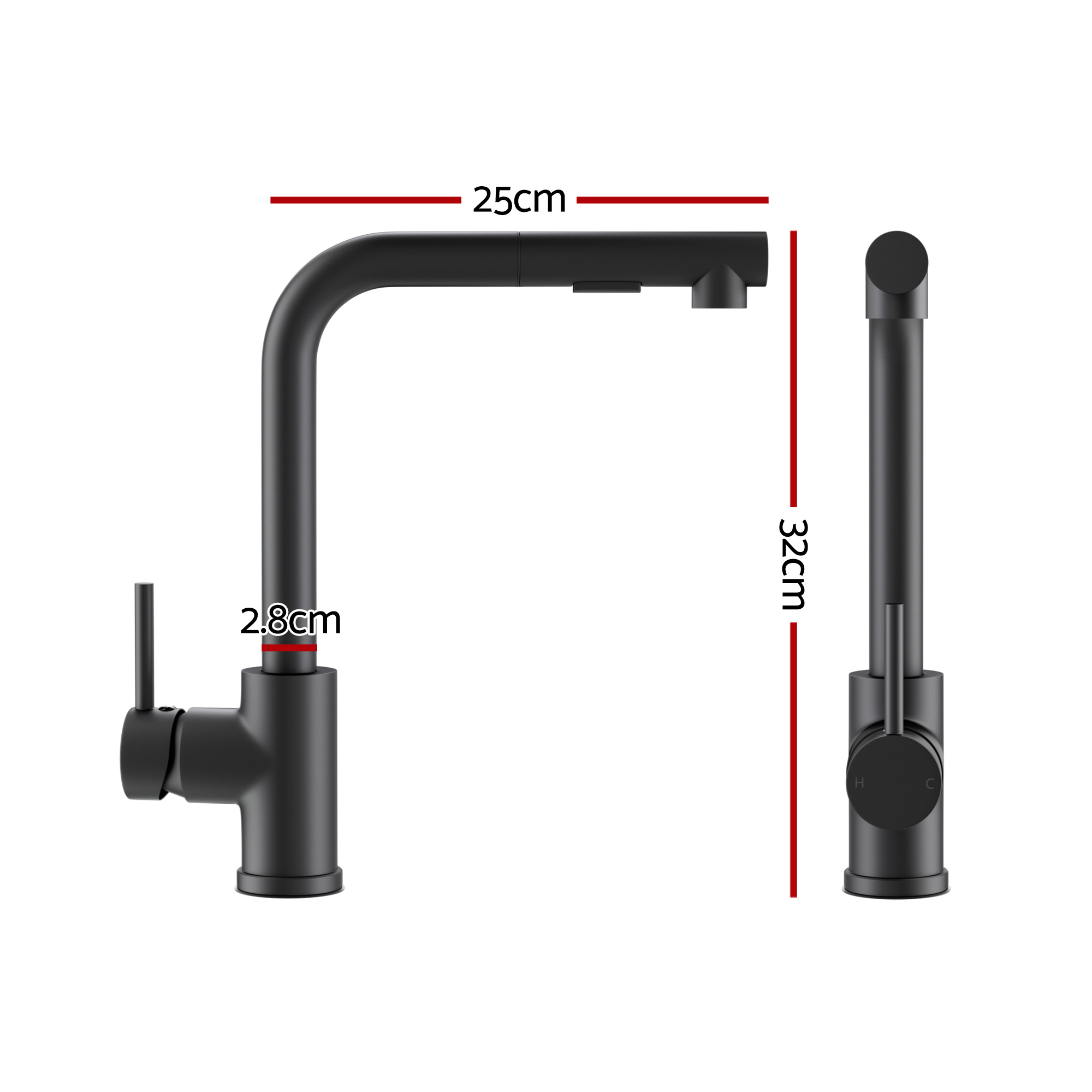Cefito Stainless Steel Sink 44x44CM With Pull Out Mixer Tap Kitchen Basin Single Bowl Black - Image 3