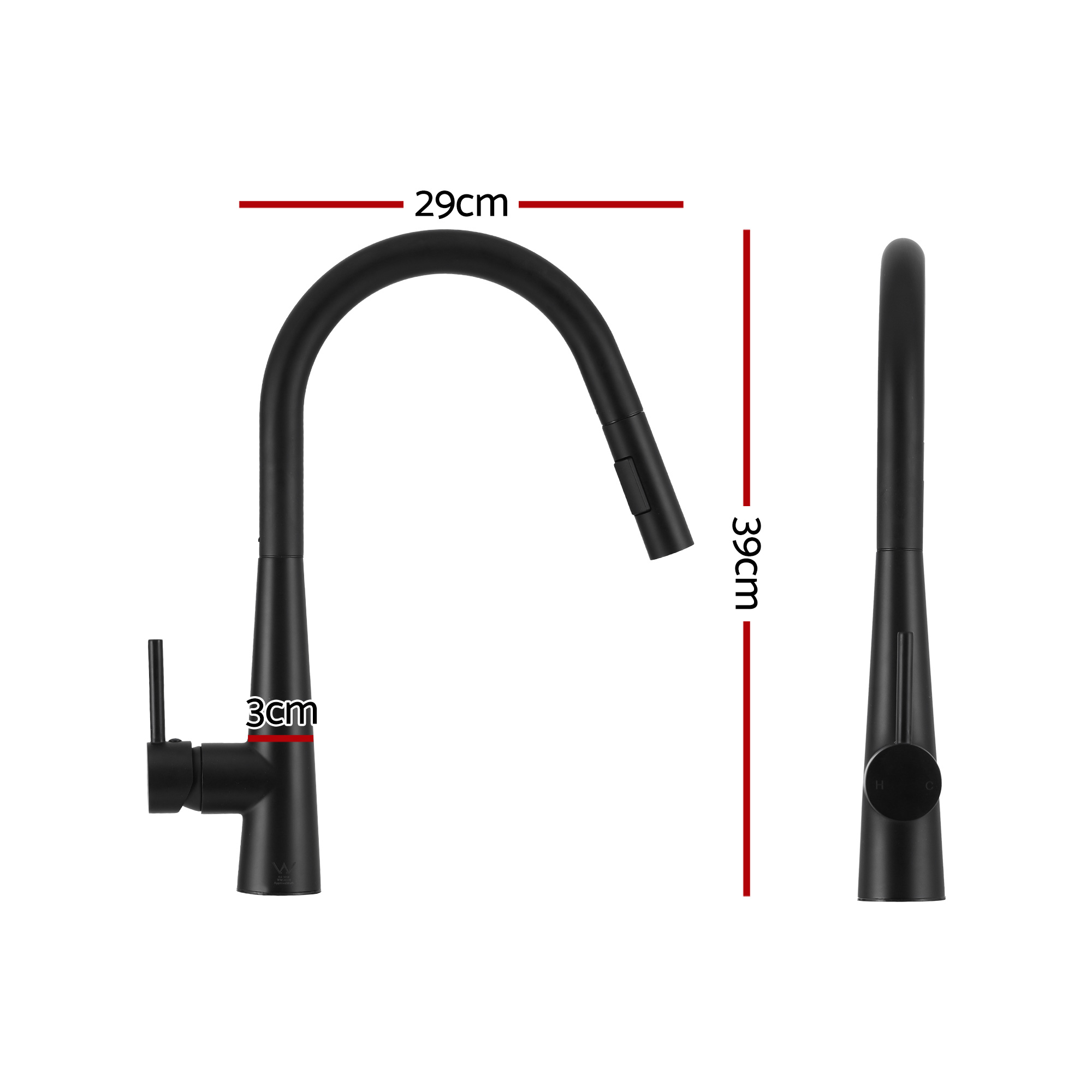 Cefito Stainless Steel Sink 75x45CM With Pull Out Mixer Tap Kitchen Basin Single Bowl Black - Image 3