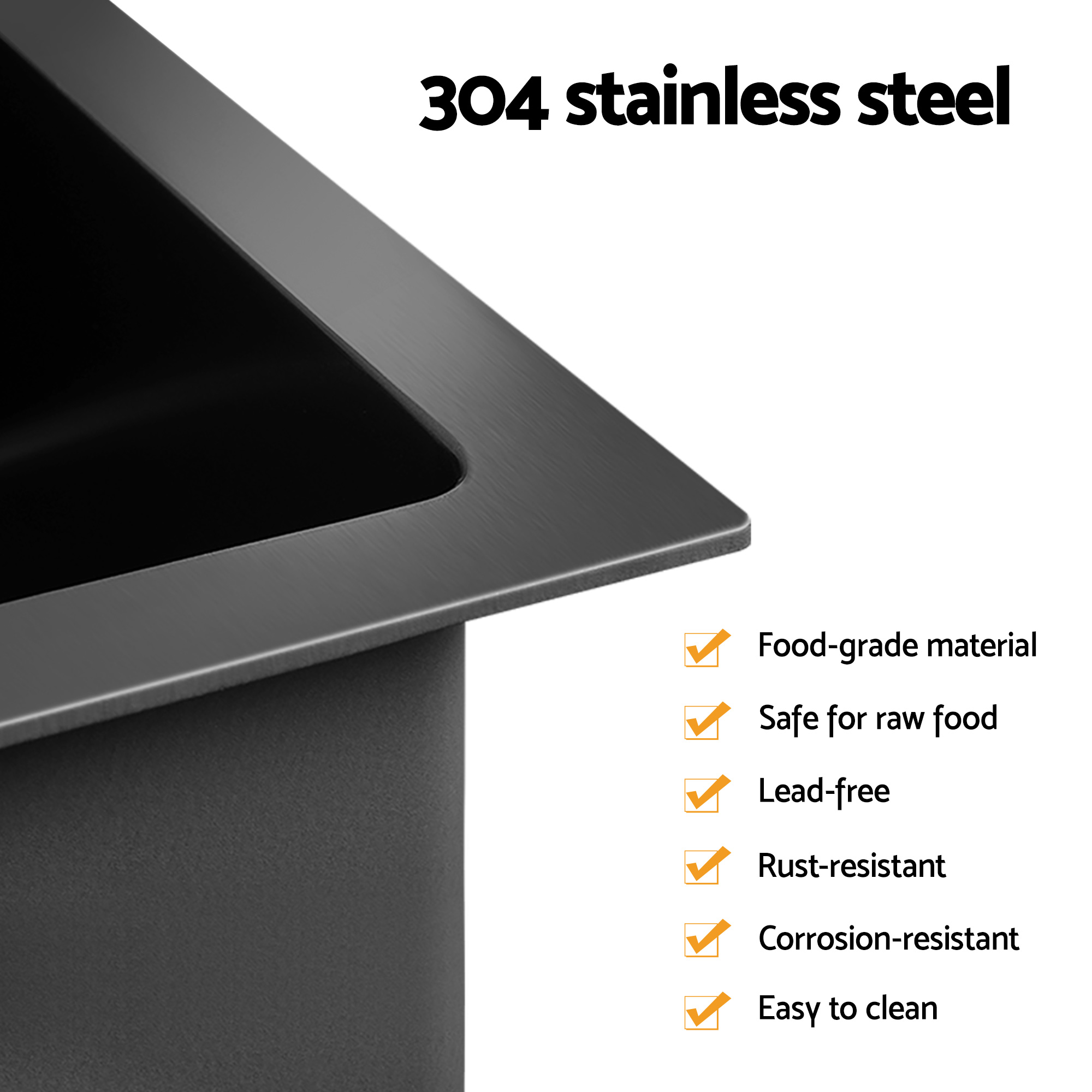 Cefito Stainless Steel Sink 81x45CM With Pull Out Mixer Tap Kitchen Basin Single Bowl Black - Image 4