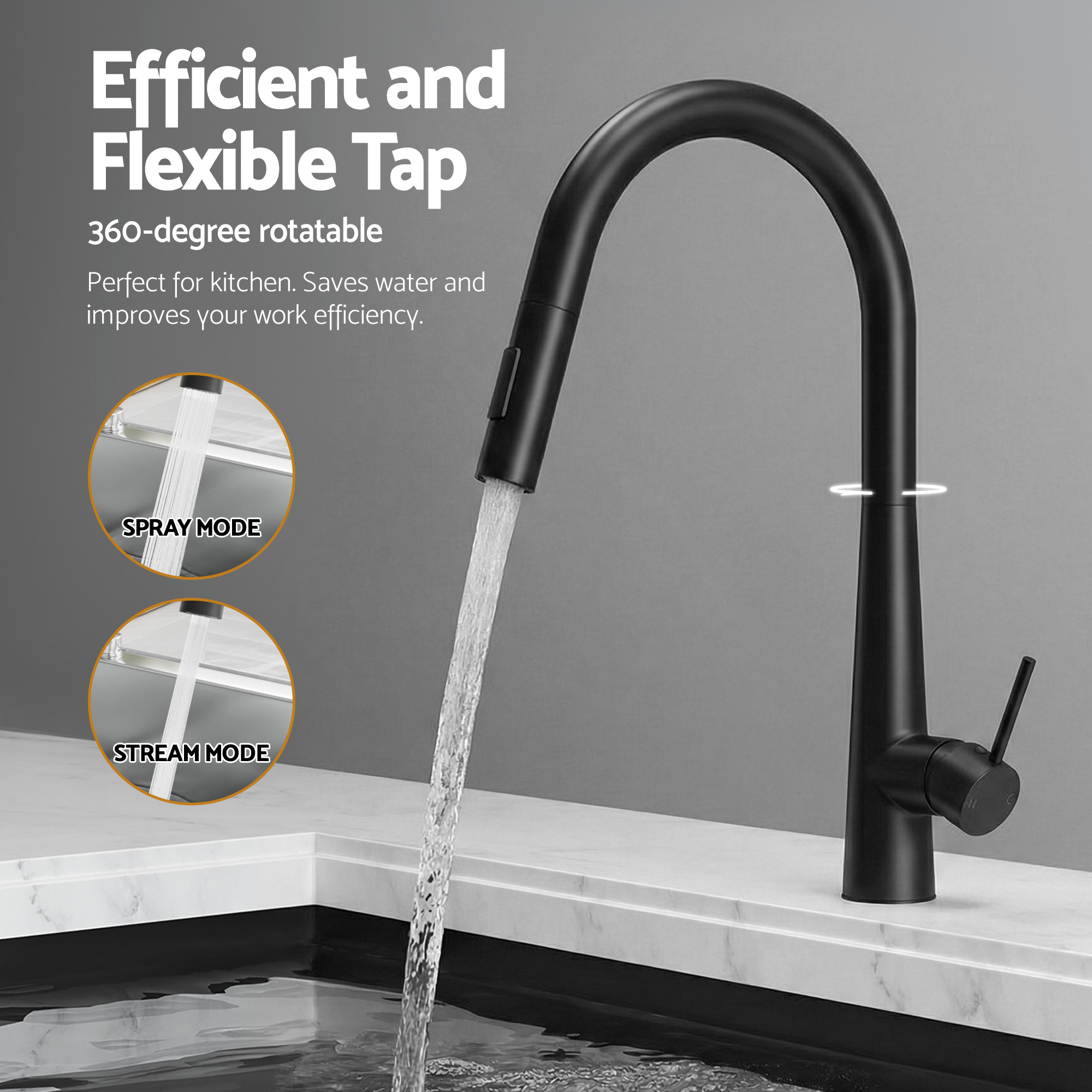 Cefito Stainless Steel Sink 81x45CM With Pull Out Mixer Tap Kitchen Basin Single Bowl Black - Image 5