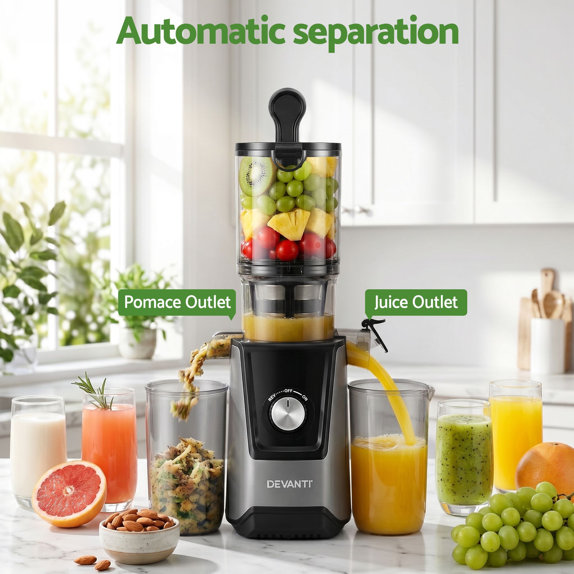 DEVANTI Slow Juicer Cold Press 200W for Fruit Vegetable Juice - Image 5