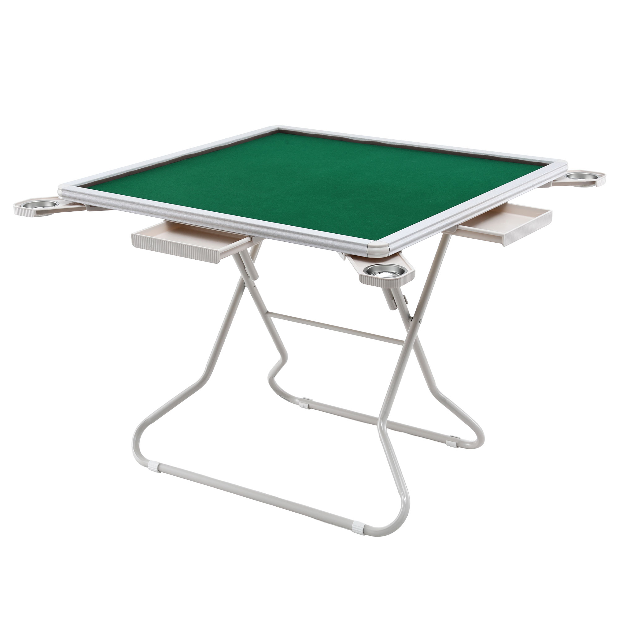 Folding Mahjong Table for Home with 4 Drawers and Cup Holders Green - Image 1