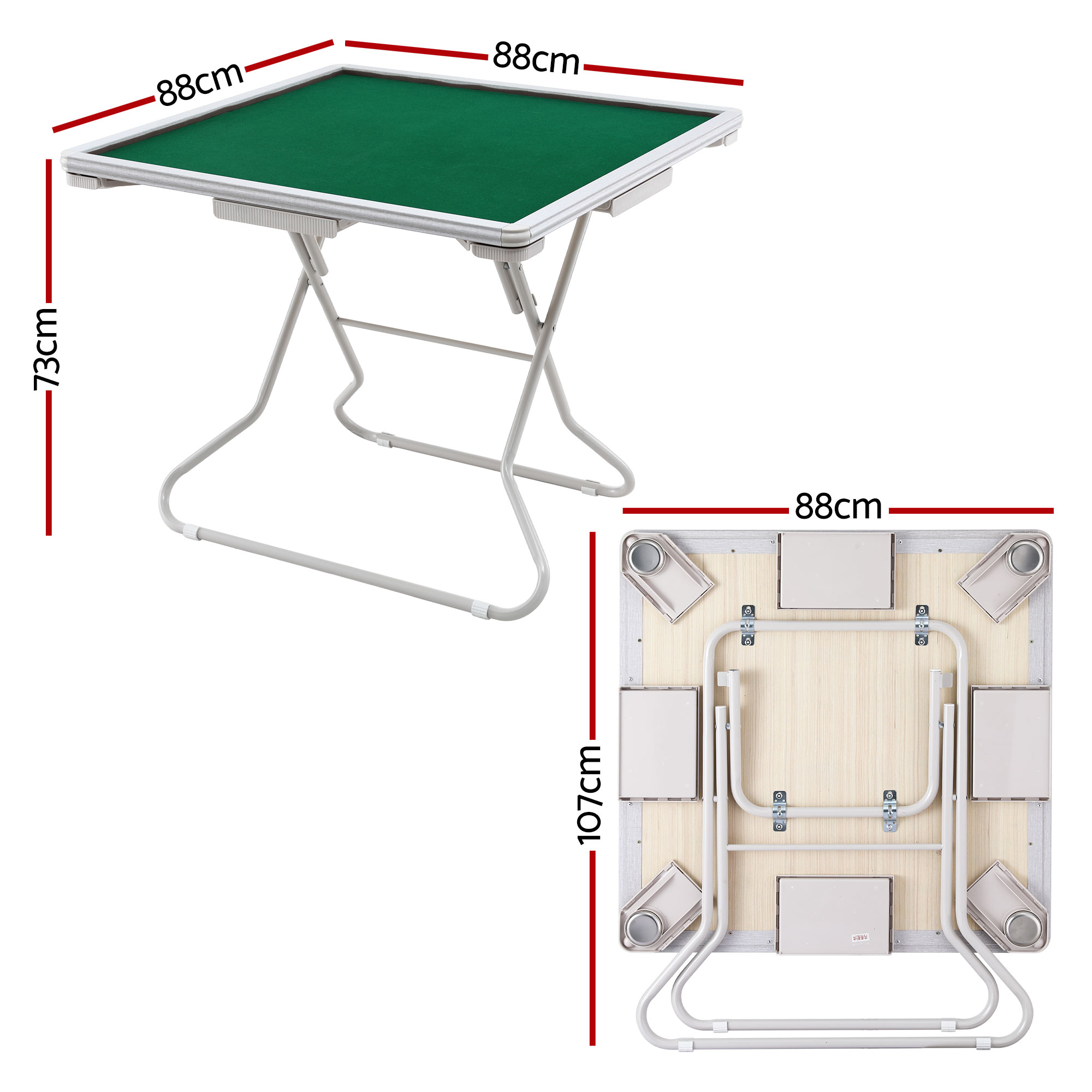 Folding Mahjong Table for Home with 4 Drawers and Cup Holders Green - Image 2