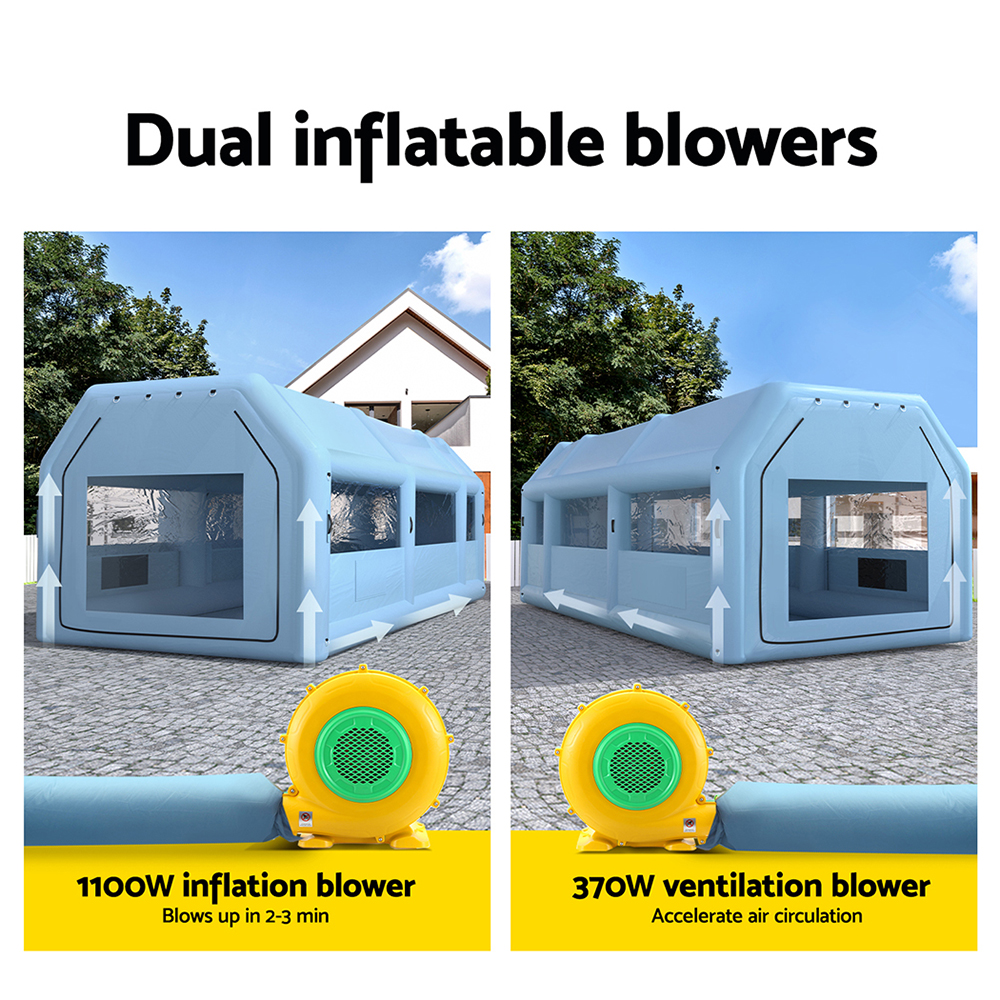 Giantz Inflatable Spray Booth 10X5M Car Paint Tent Filter System 2 Blowers - Image 6