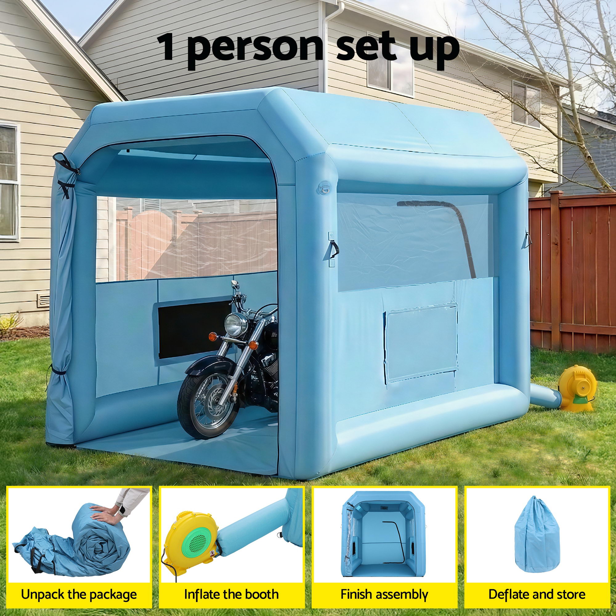 Giantz Inflatable Paint Booth 2.5X2.5X3M Inflatable Spray Booth with 550W Powerful Blower and Air Filter System, Round Roof with Light Hook, for Painting Bicycle, Motorcycle, Furniture Refinishing DIY - Image 4