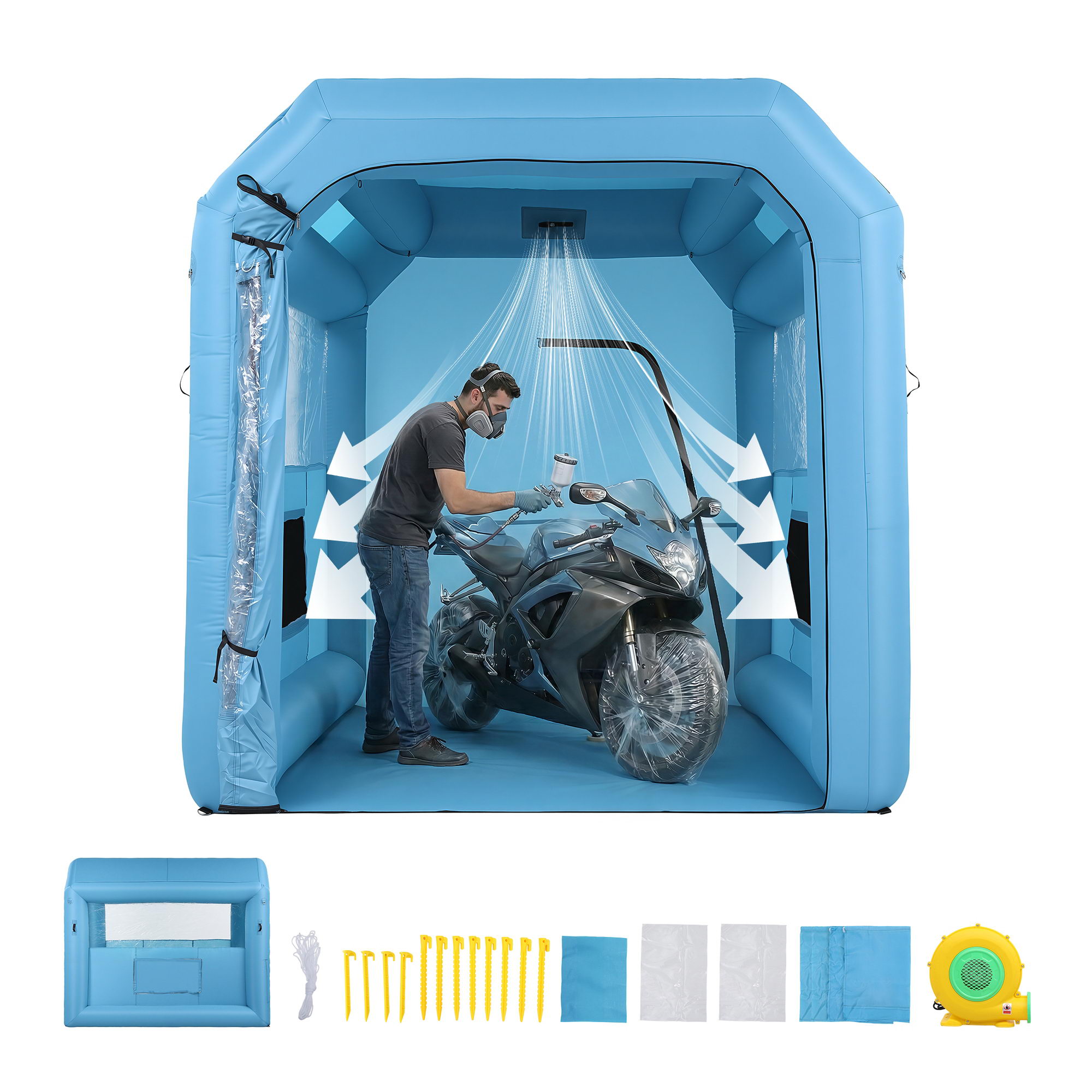 Giantz Inflatable Paint Booth 2.5X2.5X3M Inflatable Spray Booth with 550W Powerful Blower and Air Filter System, Round Roof with Light Hook, for Painting Bicycle, Motorcycle, Furniture Refinishing DIY - Image 8