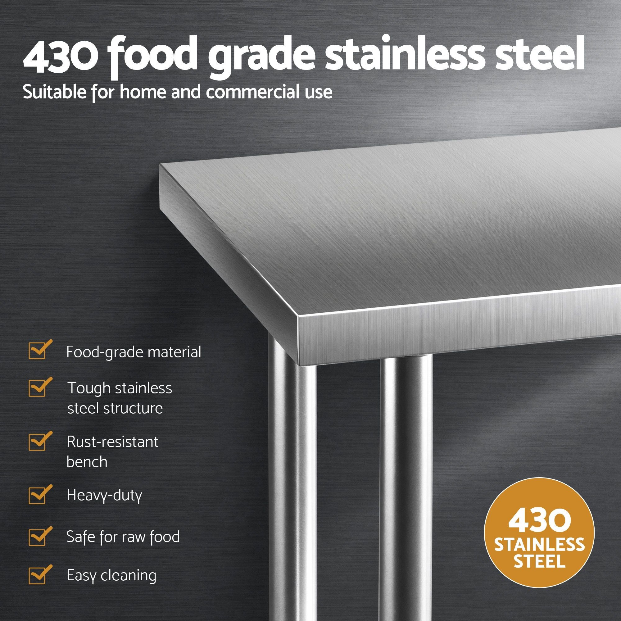 Cefito 914x762mm Stainless Steel Kitchen Bench 430 - Image 5