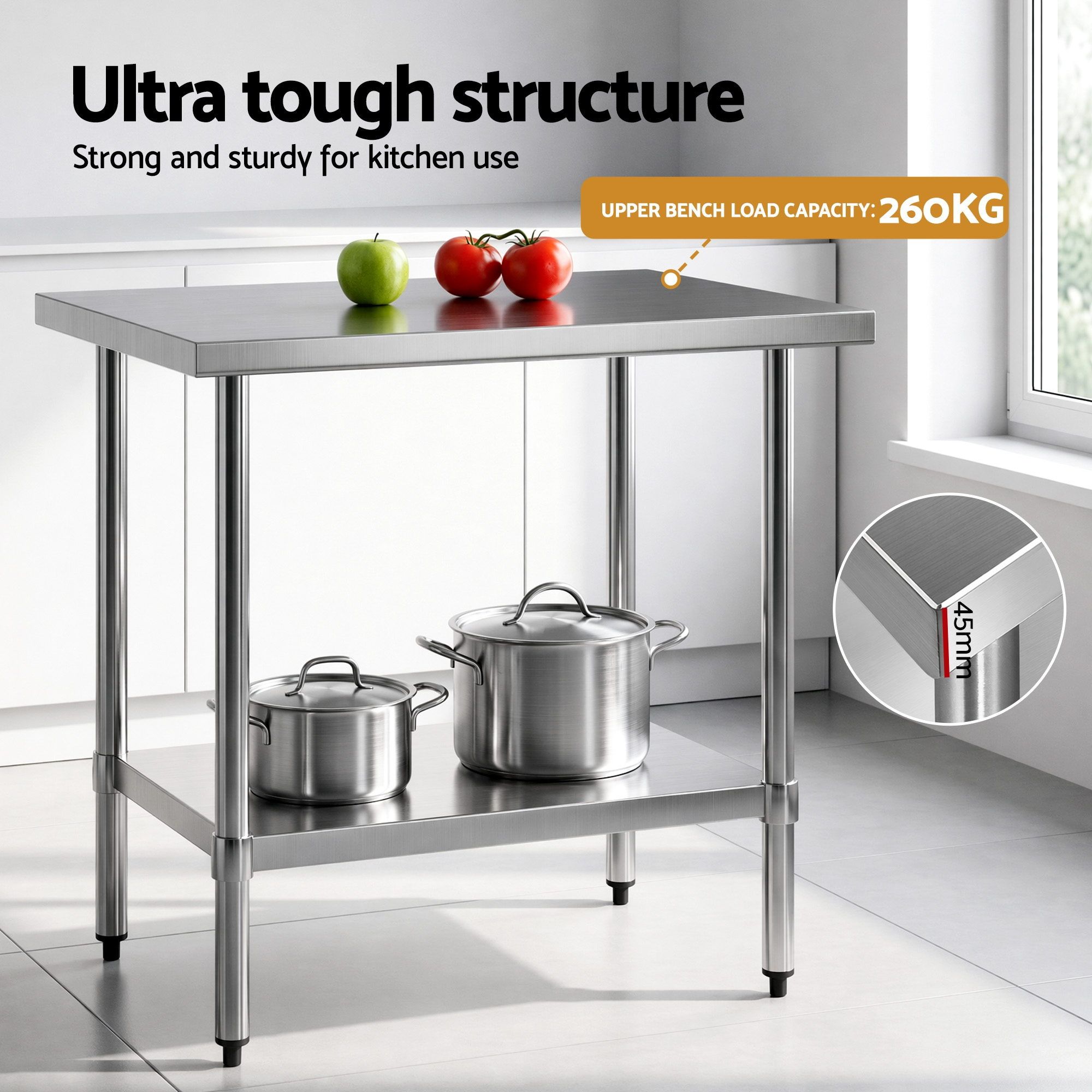 Cefito 914x762mm Stainless Steel Kitchen Bench 430 - Image 6