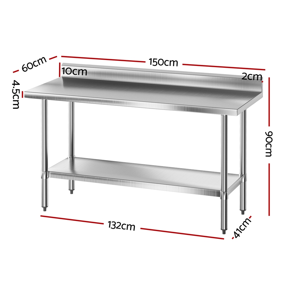 Cefito Stainless Steel  Kitchen  Bench w/ Splashback 1500x600MM 430 - Image 2
