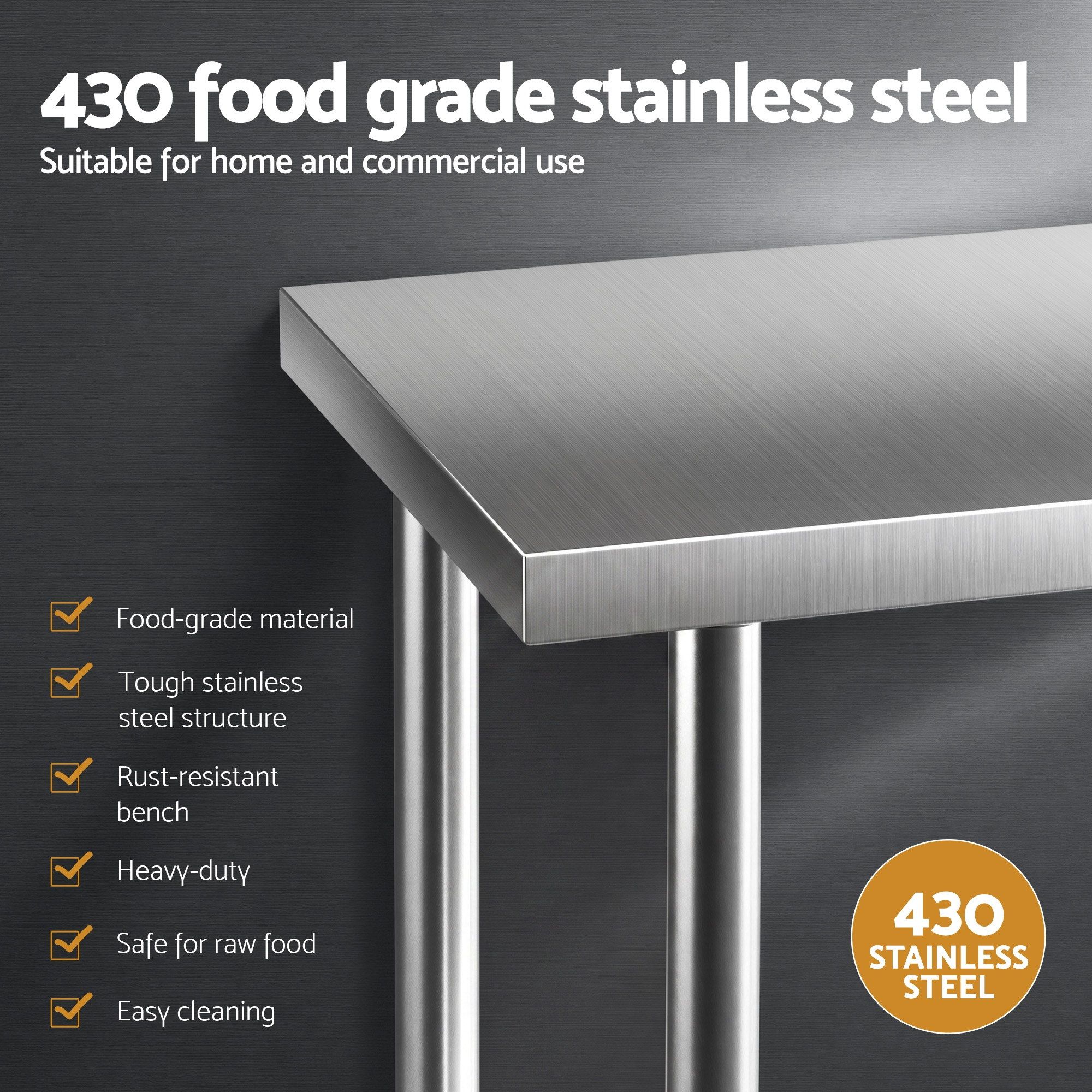 Cefito 1524x762mm Stainless Steel Kitchen Bench 430 - Image 5