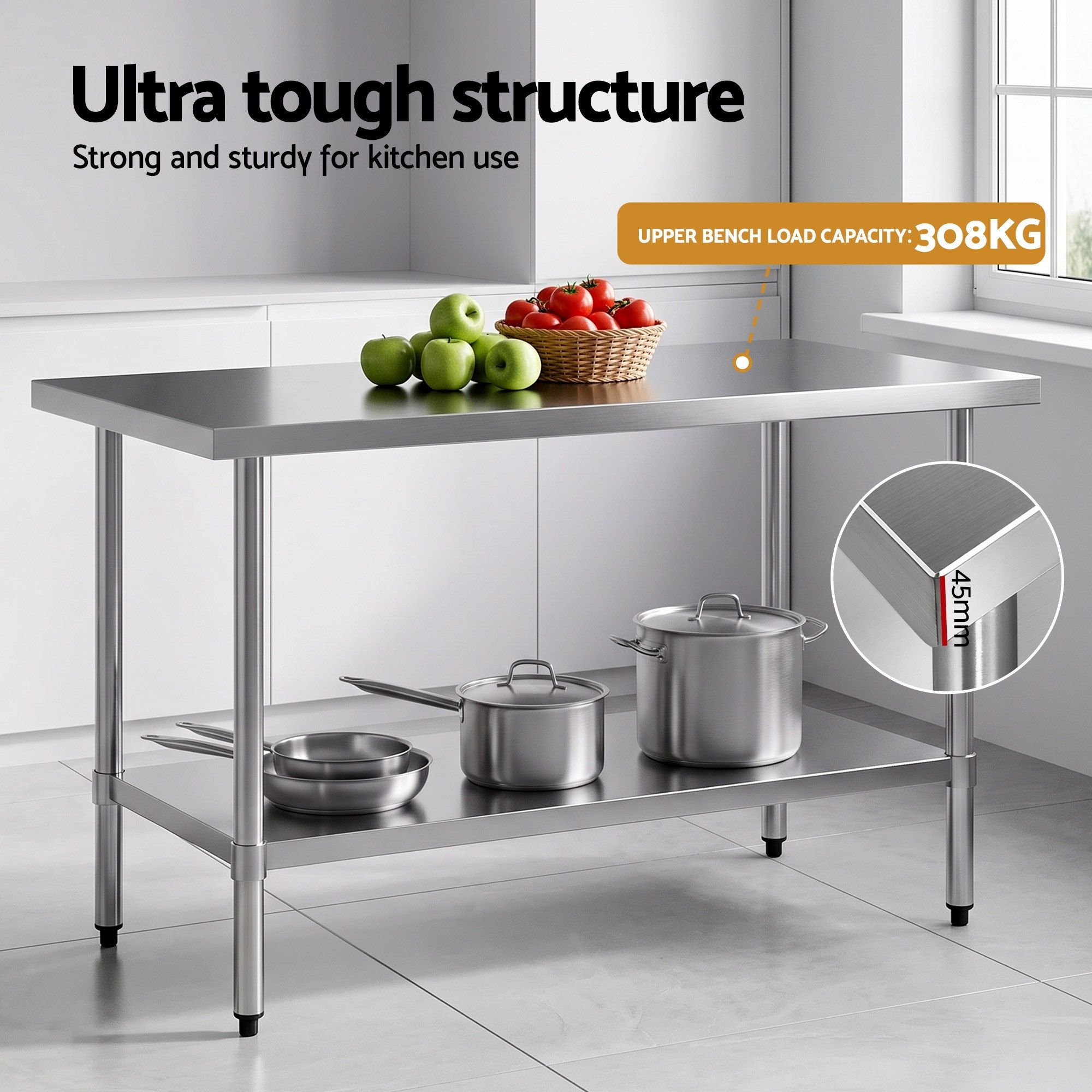 Cefito 1524x762mm Stainless Steel Kitchen Bench 430 - Image 6