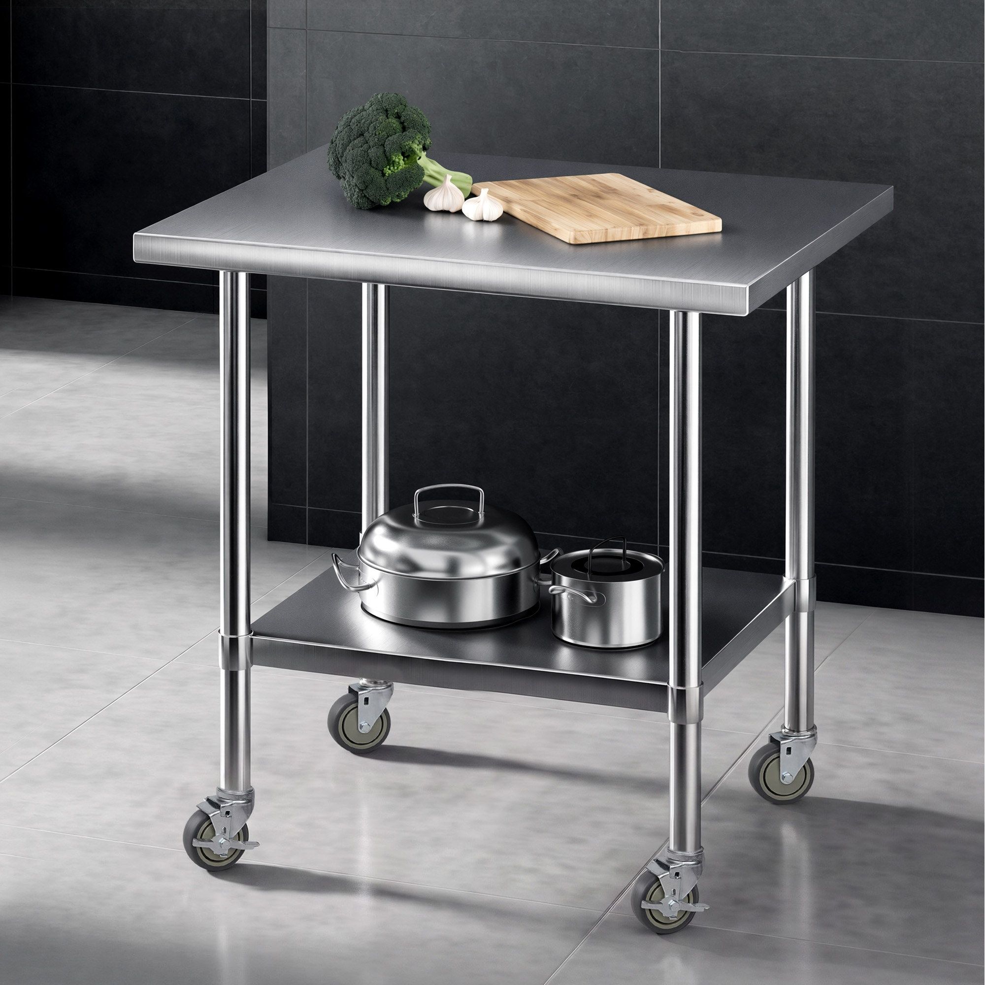 Cefito 914x762mm Stainless Steel Kitchen Bench w/ Splashback Work Table Prep Bench Commercial 430 - Image 1