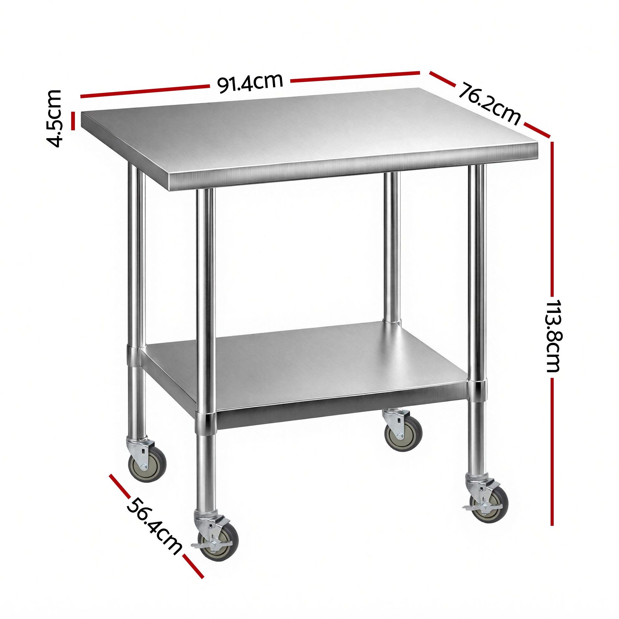 Cefito 914x762mm Stainless Steel Kitchen Bench w/ Splashback Work Table Prep Bench Commercial 430 - Image 3