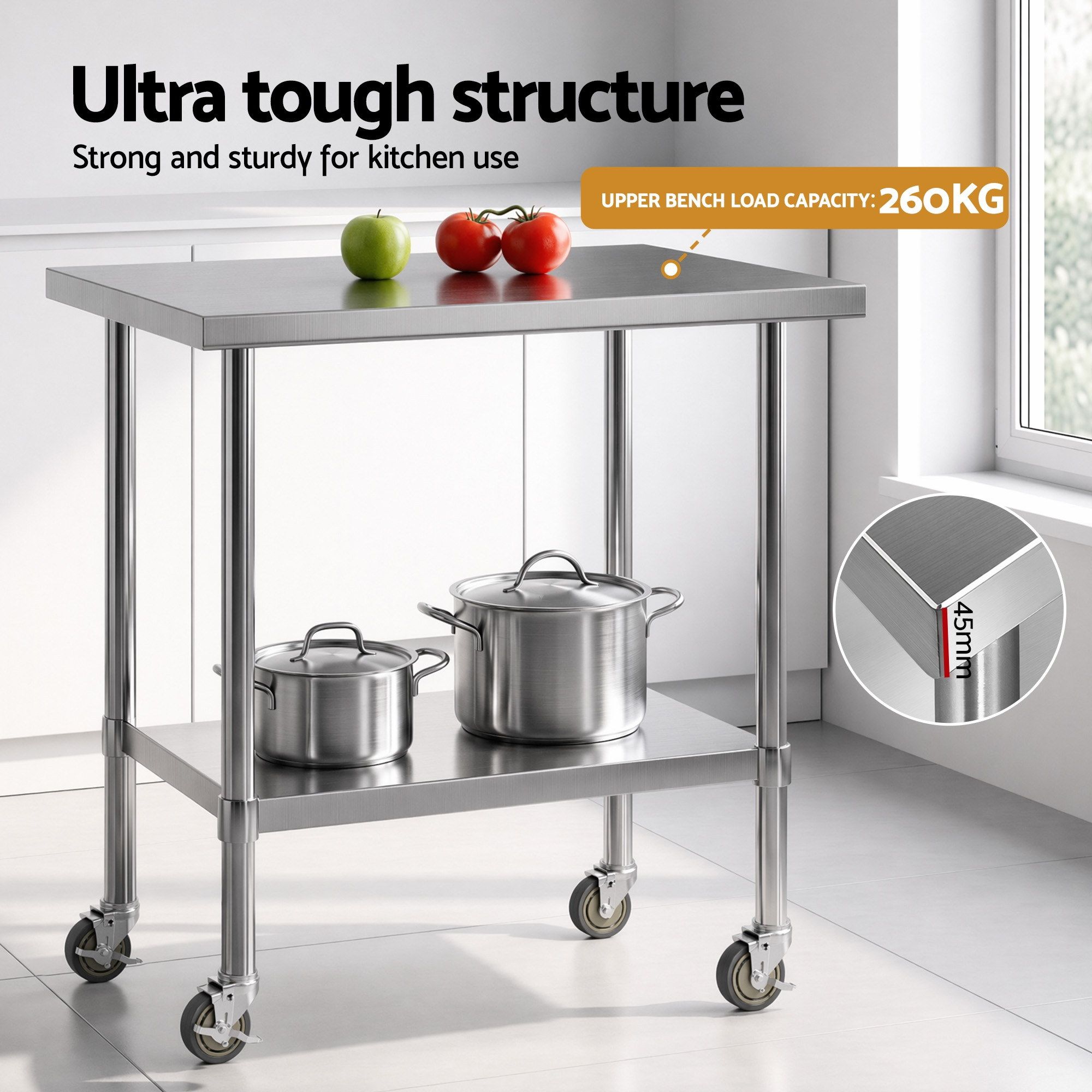Cefito 914x762mm Stainless Steel Kitchen Bench w/ Splashback Work Table Prep Bench Commercial 430 - Image 6