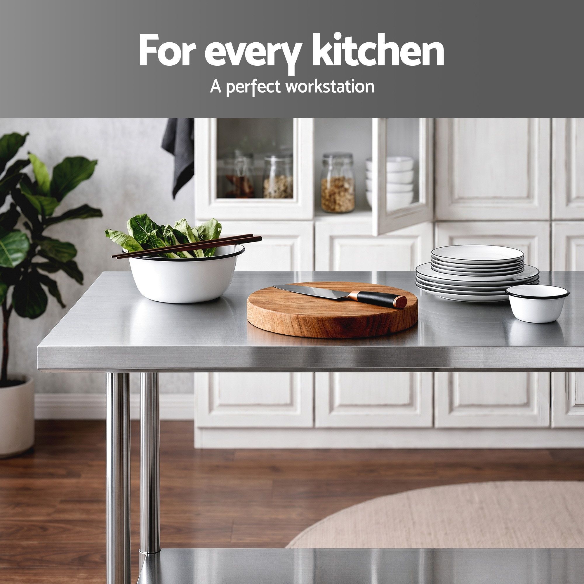 Cefito 914x762mm Stainless Steel Kitchen Bench w/ Splashback Work Table Prep Bench Commercial 430 - Image 8
