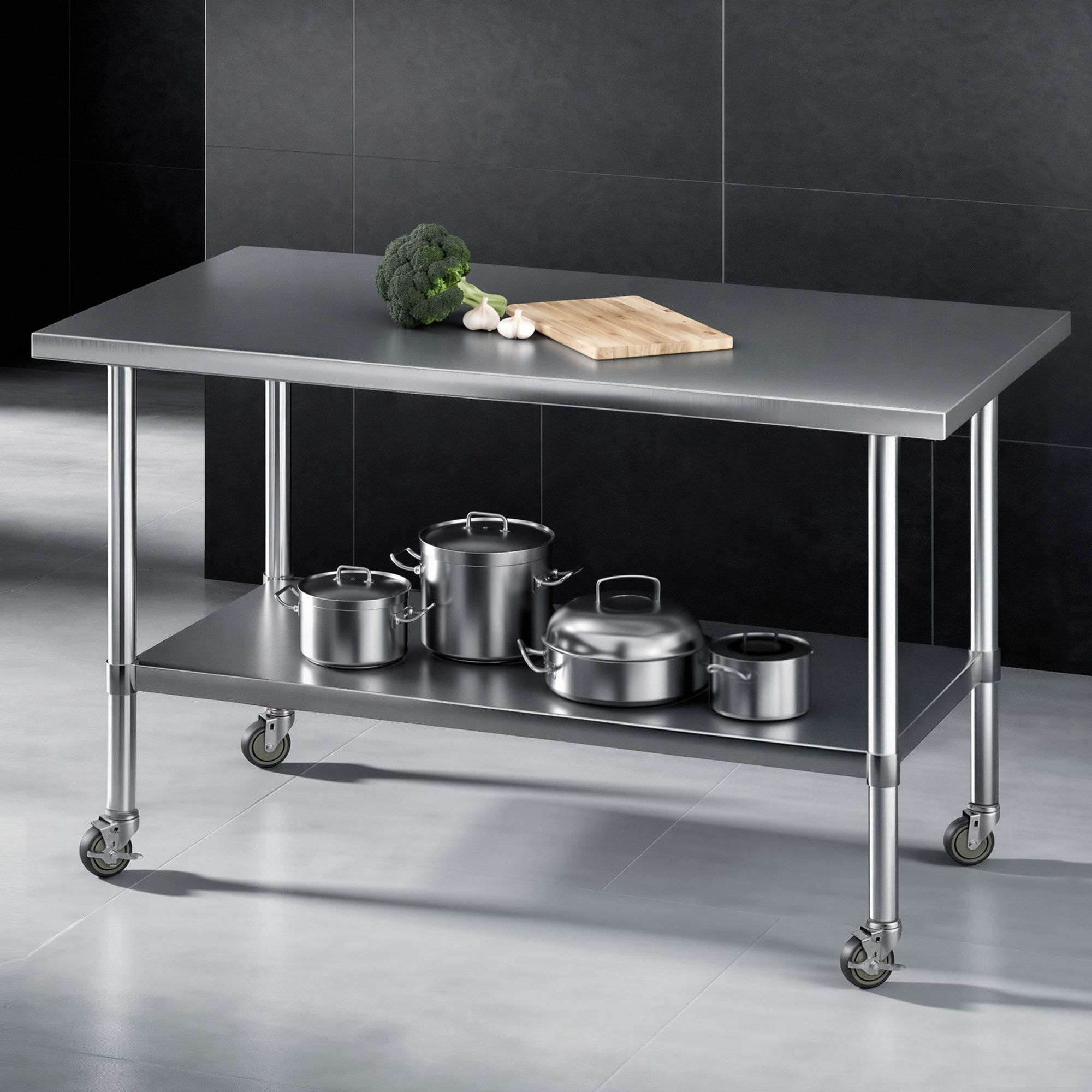 Cefito 1524x762mm Stainless Steel Kitchen Bench w/ Splashback Work Table Prep Bench Commercial 430 - Image 8