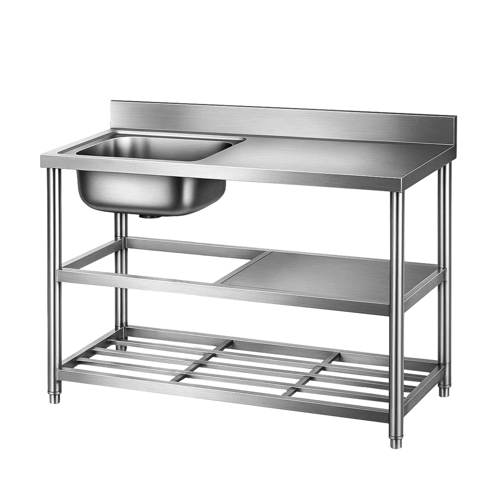 Cefito Stainless Steel Kitchen Bench Work Table with Sink Splashback 120cm - Image 1