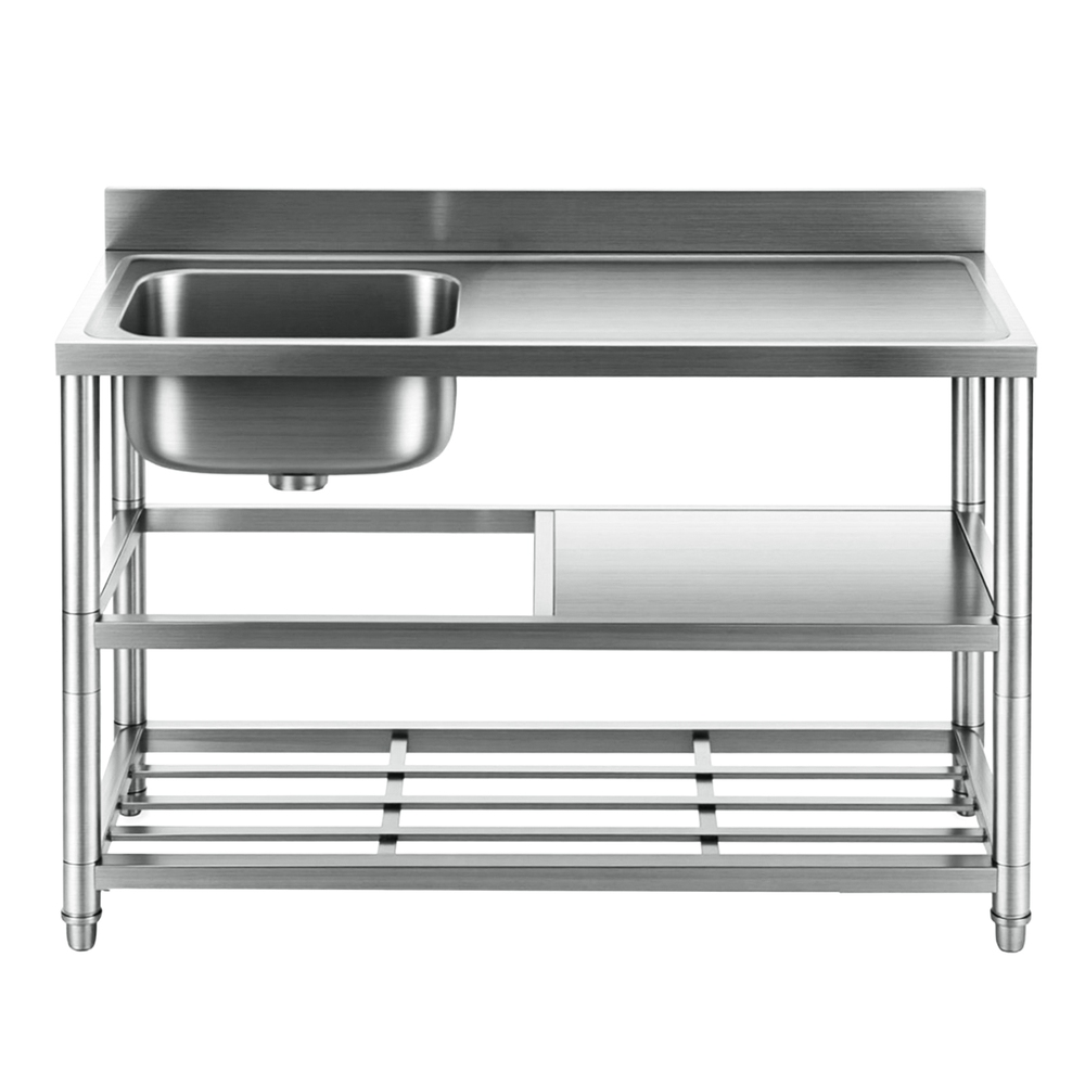Cefito Stainless Steel Kitchen Bench Work Table with Sink Splashback 120cm - Image 3