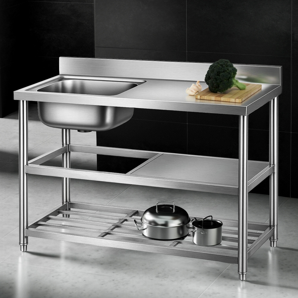 Cefito Stainless Steel Kitchen Bench Work Table with Sink Splashback 120cm - Image 7