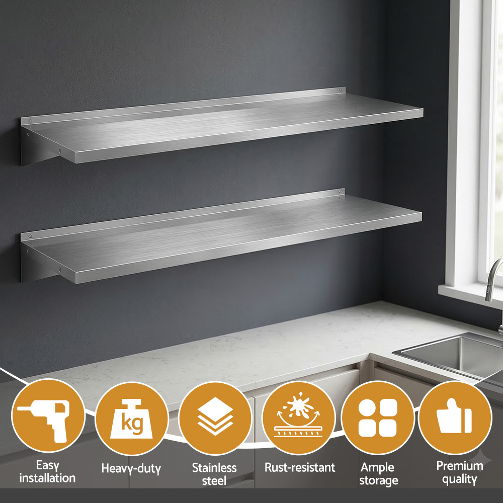 Cefito 2PCS 1200mm Stainless Steel Kitchen Wall Shelf Mounted Rack - Image 6