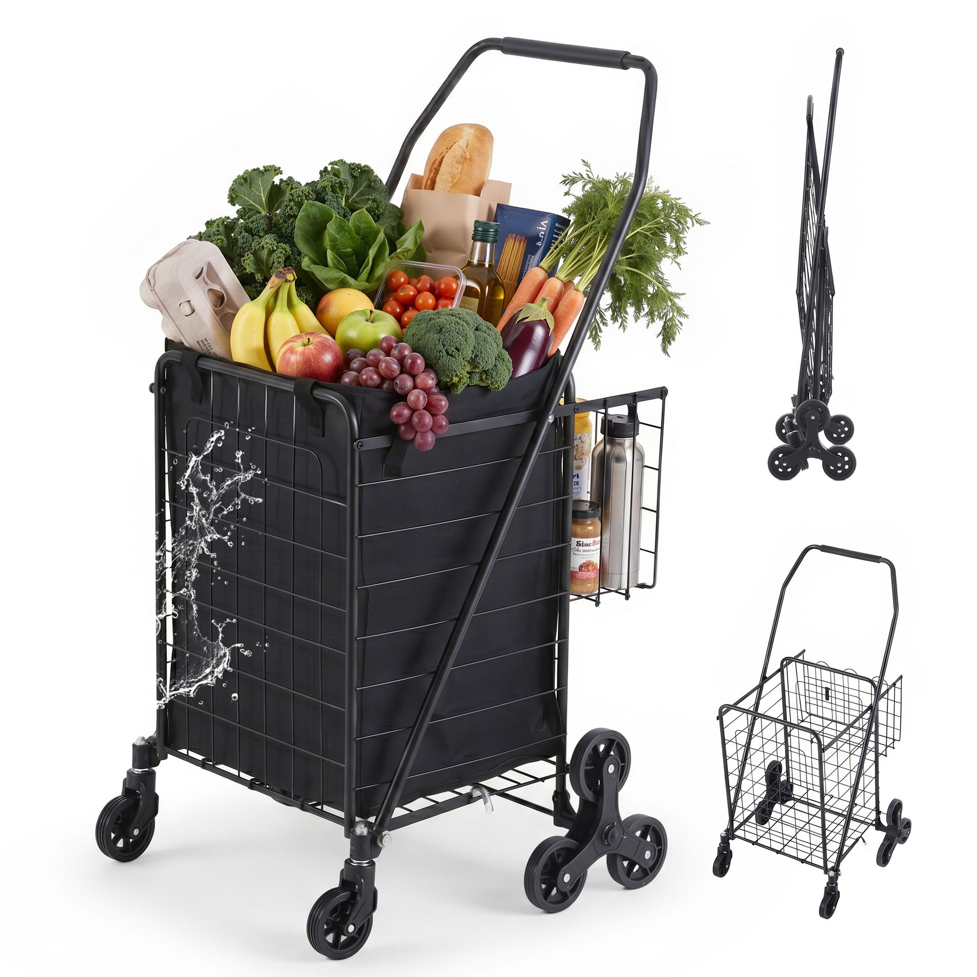 Emajin Shopping Trolley Cart Folding Aluminium Utility Cart Black - Image 1