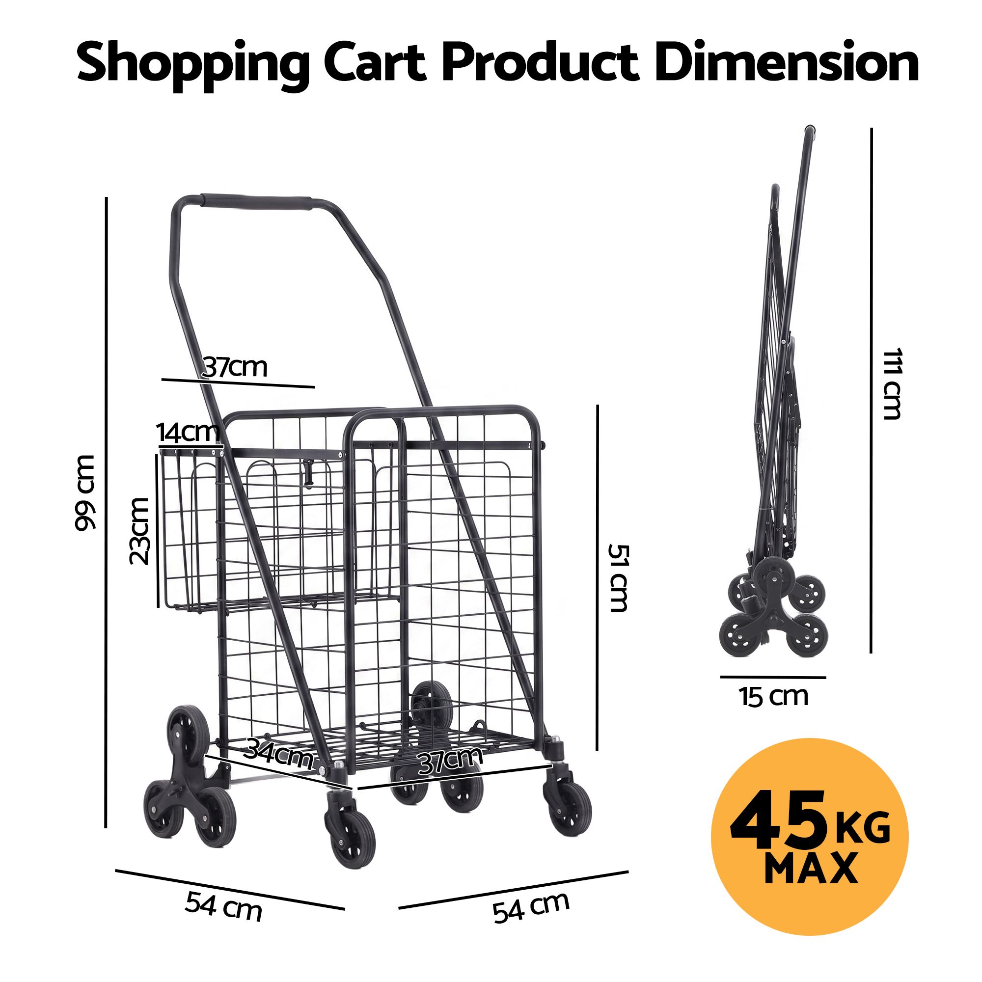 Emajin Shopping Trolley Cart Folding Aluminium Utility Cart Black - Image 3