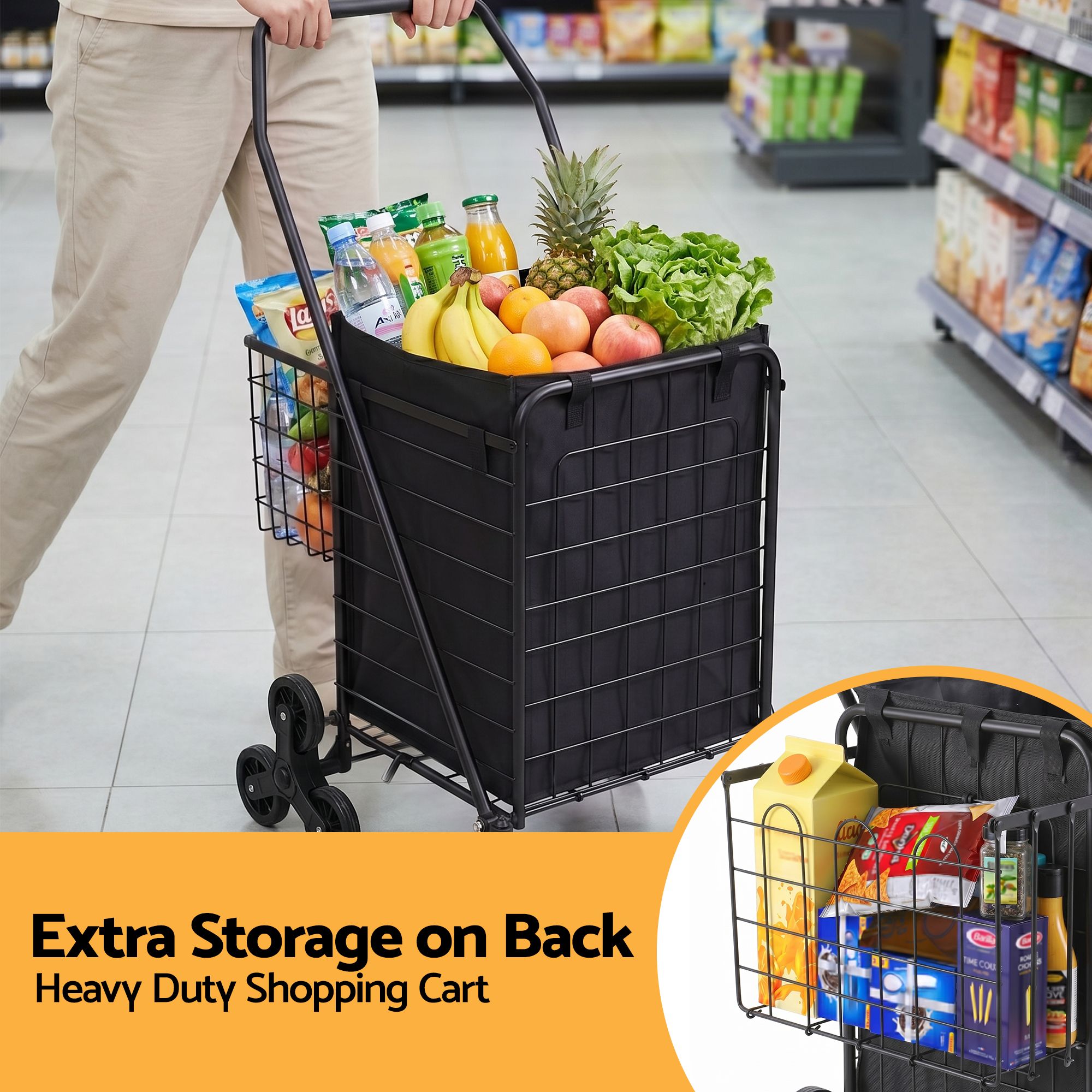 Emajin Shopping Trolley Cart Folding Aluminium Utility Cart Black - Image 6
