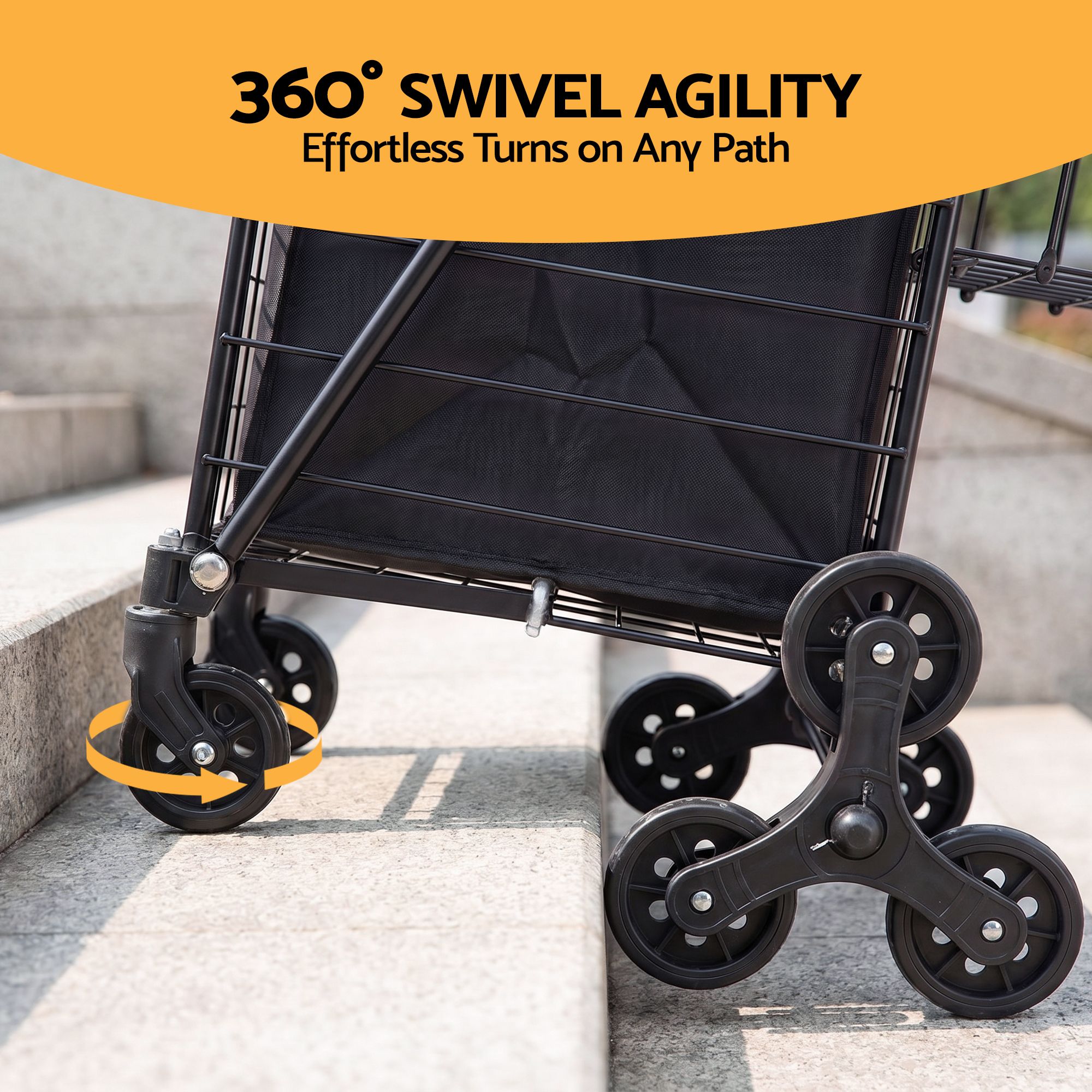 Emajin Shopping Trolley Cart Folding Aluminium Utility Cart Black - Image 7