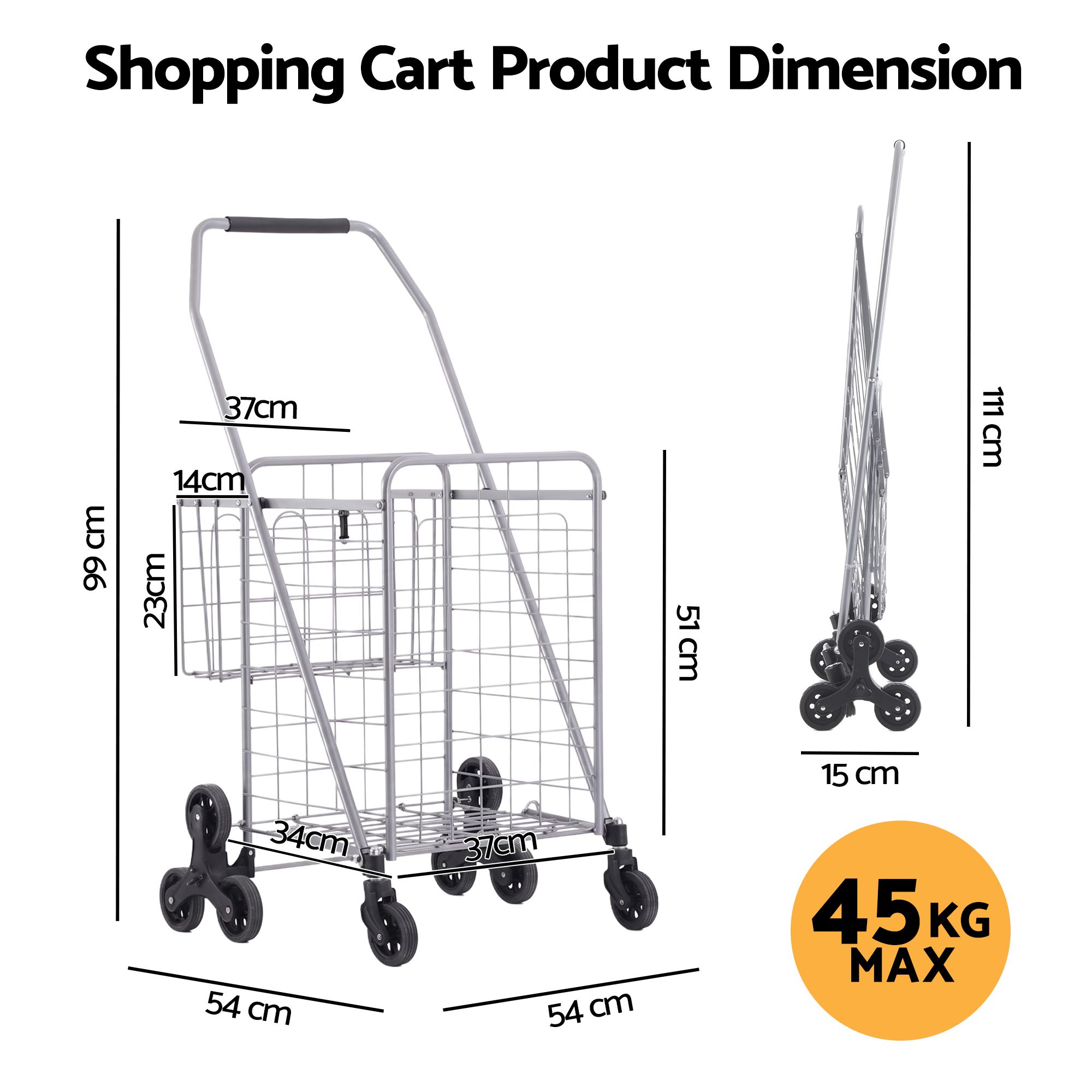 Emajin Shopping Trolley Cart Folding Aluminium Utility Cart Silver - Image 3