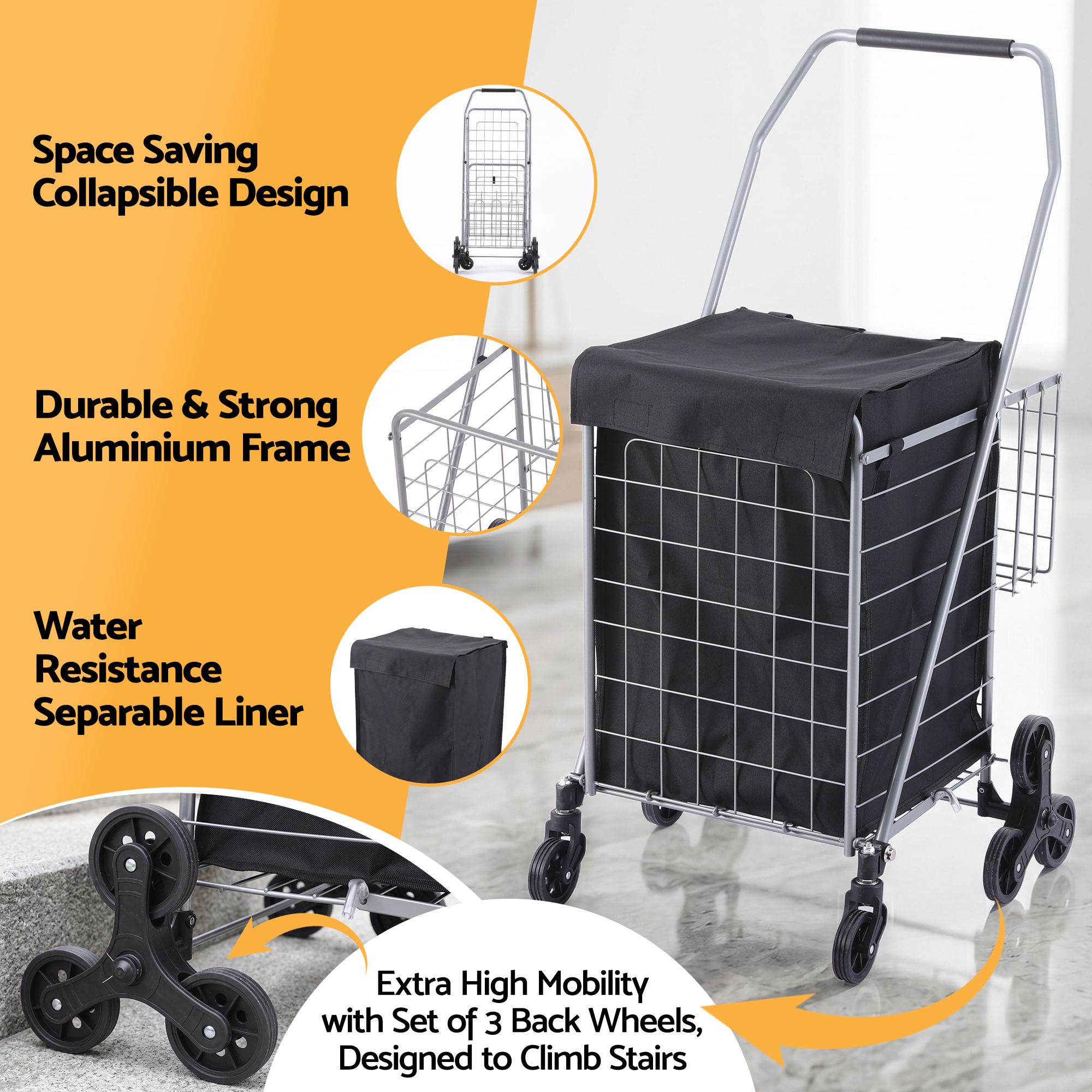 Emajin Shopping Trolley Cart Folding Aluminium Utility Cart Silver - Image 5