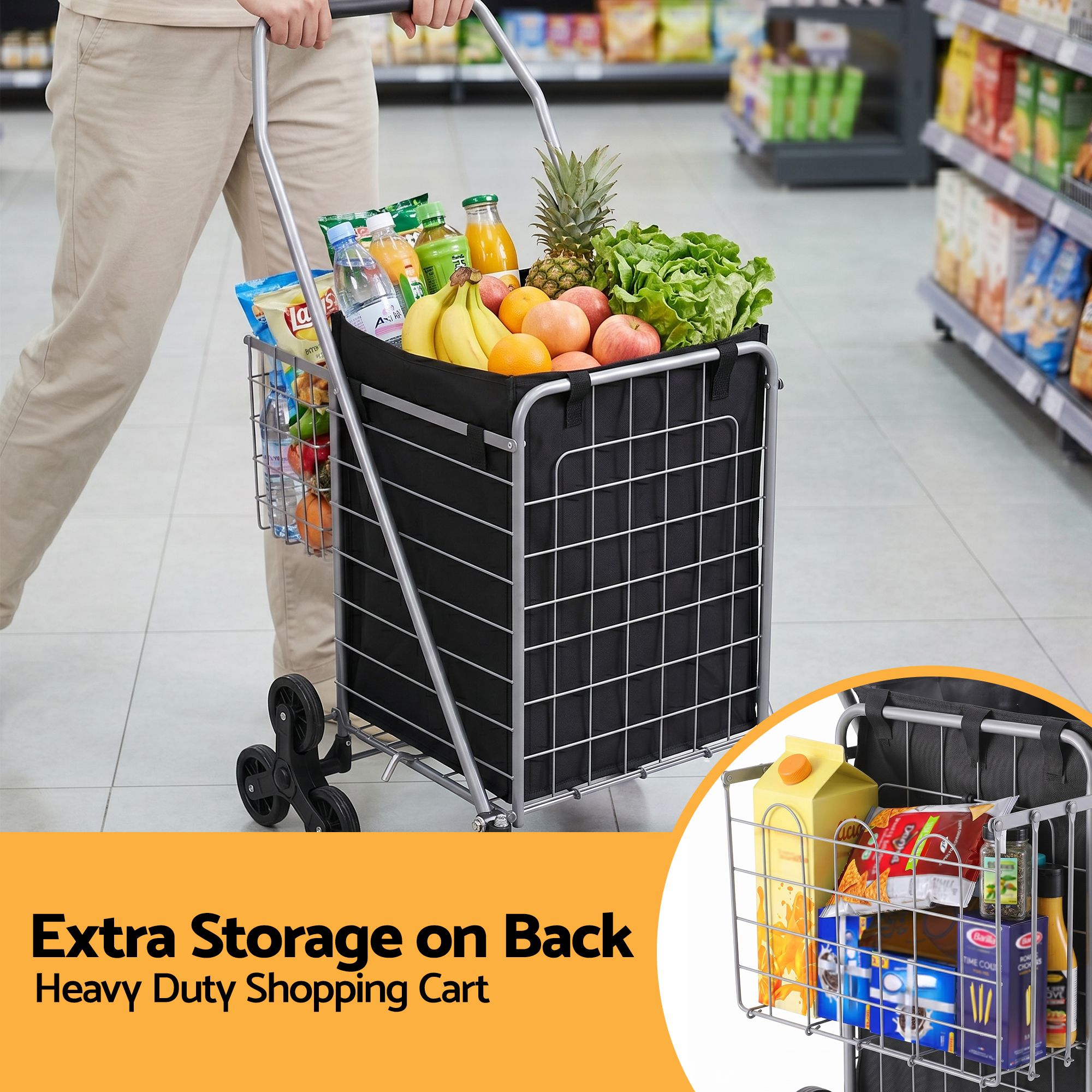 Emajin Shopping Trolley Cart Folding Aluminium Utility Cart Silver - Image 6