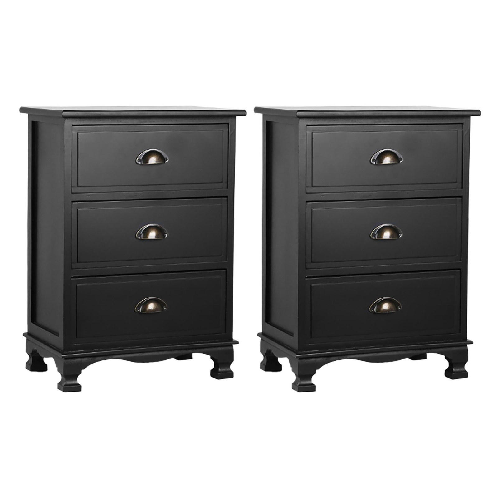 Artiss 2x Bedside Table 3 Drawers Vintage - THYME Black - Image 1