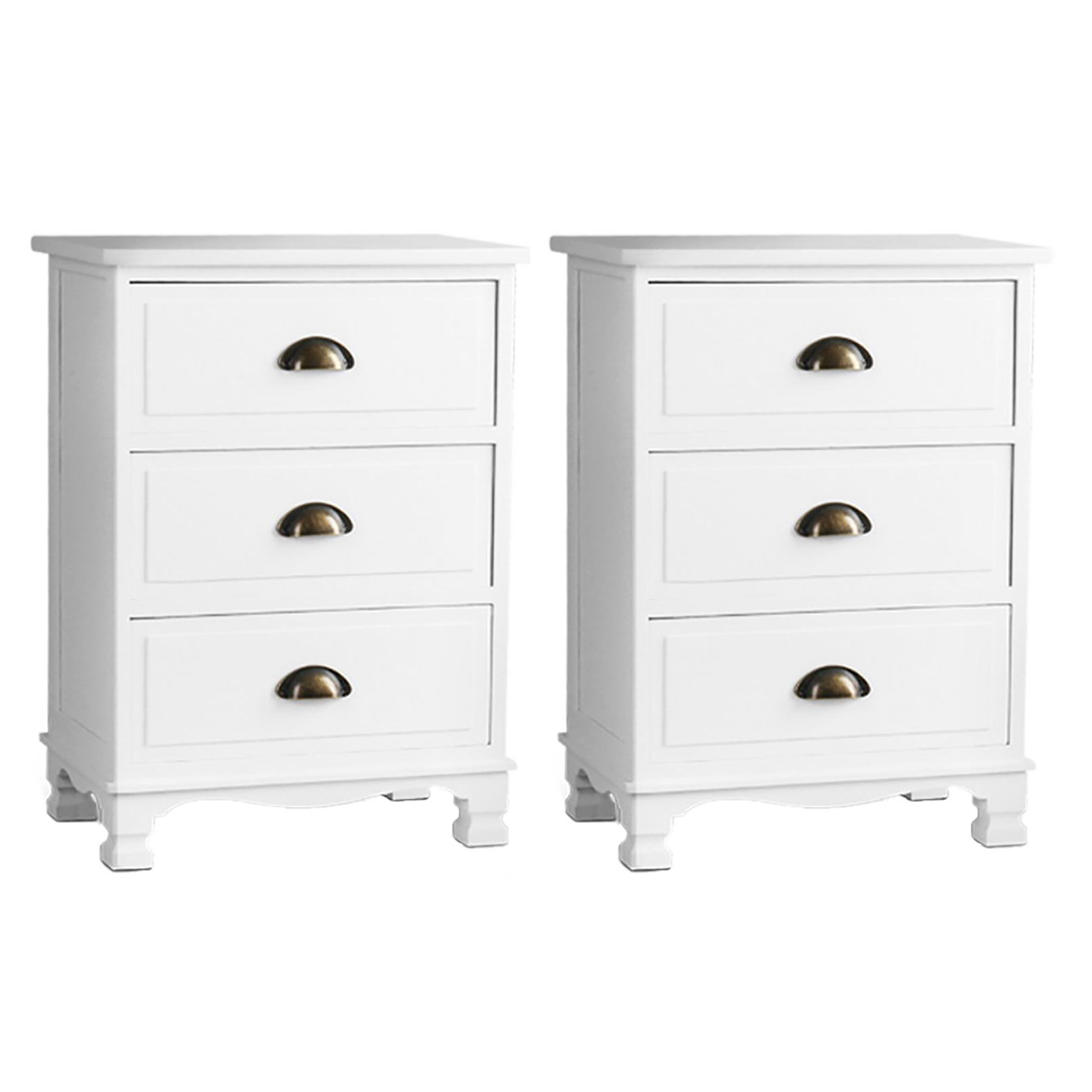 Artiss 2x Bedside Table 3 Drawers Vintage - THYME White - Image 1