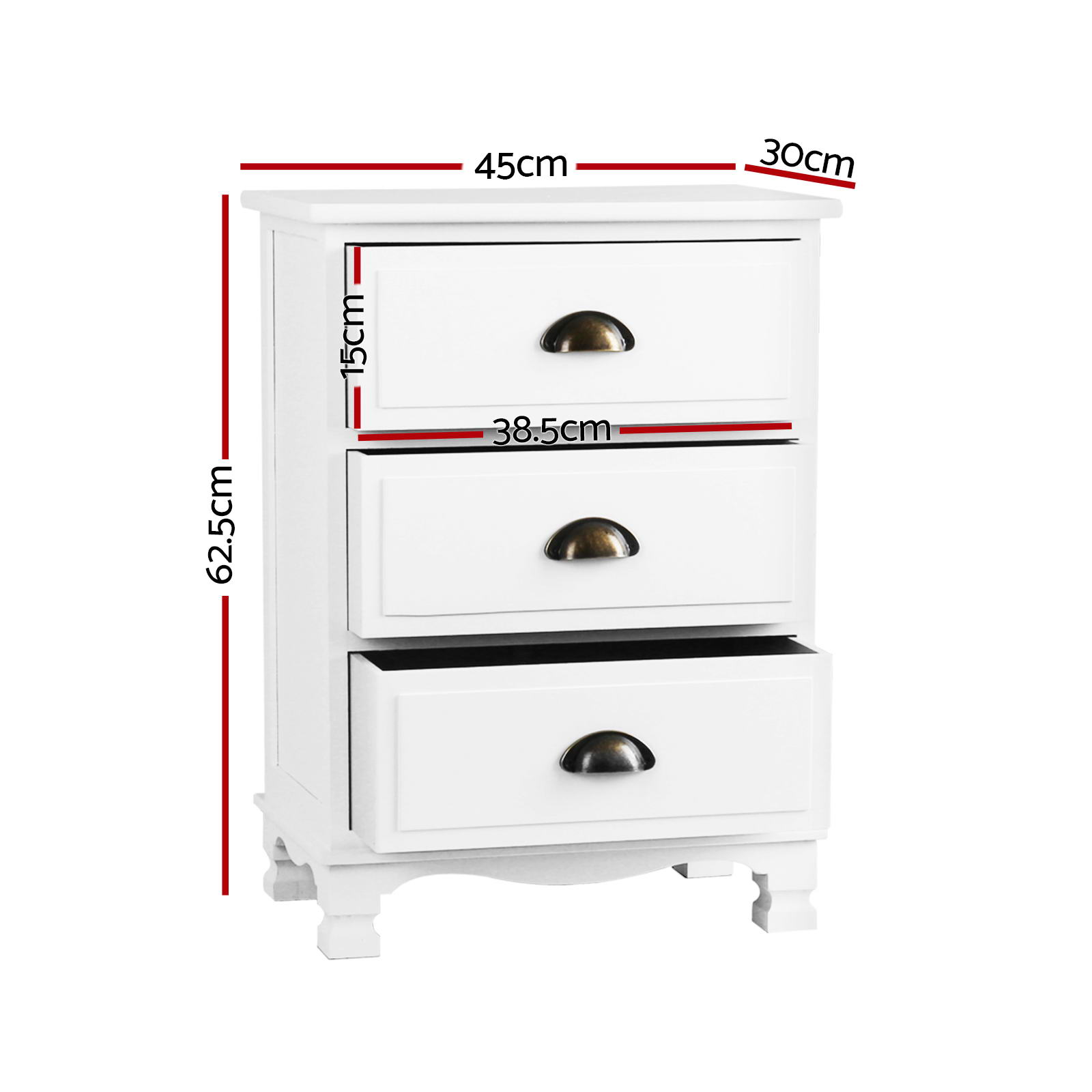 Artiss 2x Bedside Table 3 Drawers Vintage - THYME White - Image 3