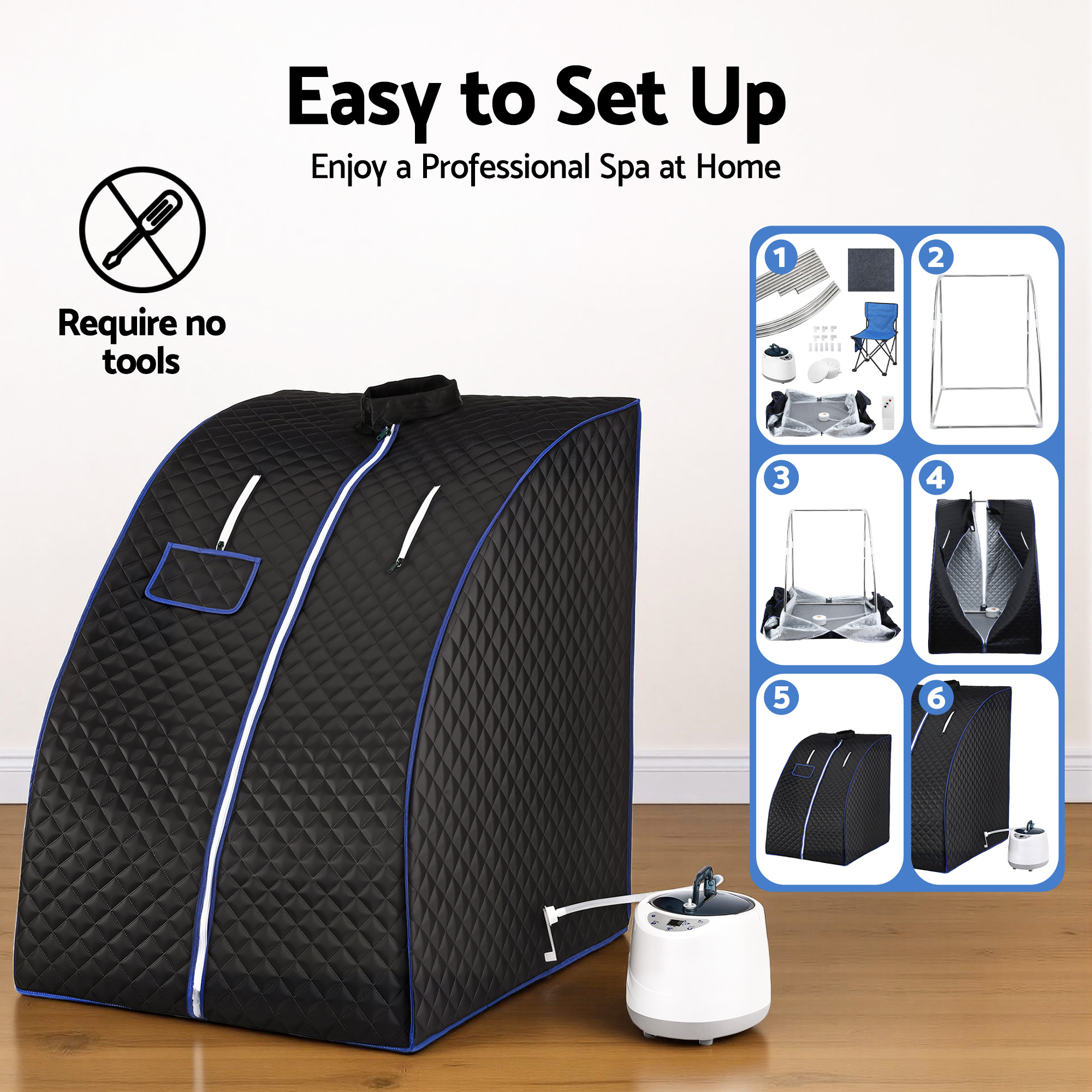 Devanti Portable Steam Sauna Tent 1000W 2L Steamer Pot Personal Home SPA Timer - Image 7