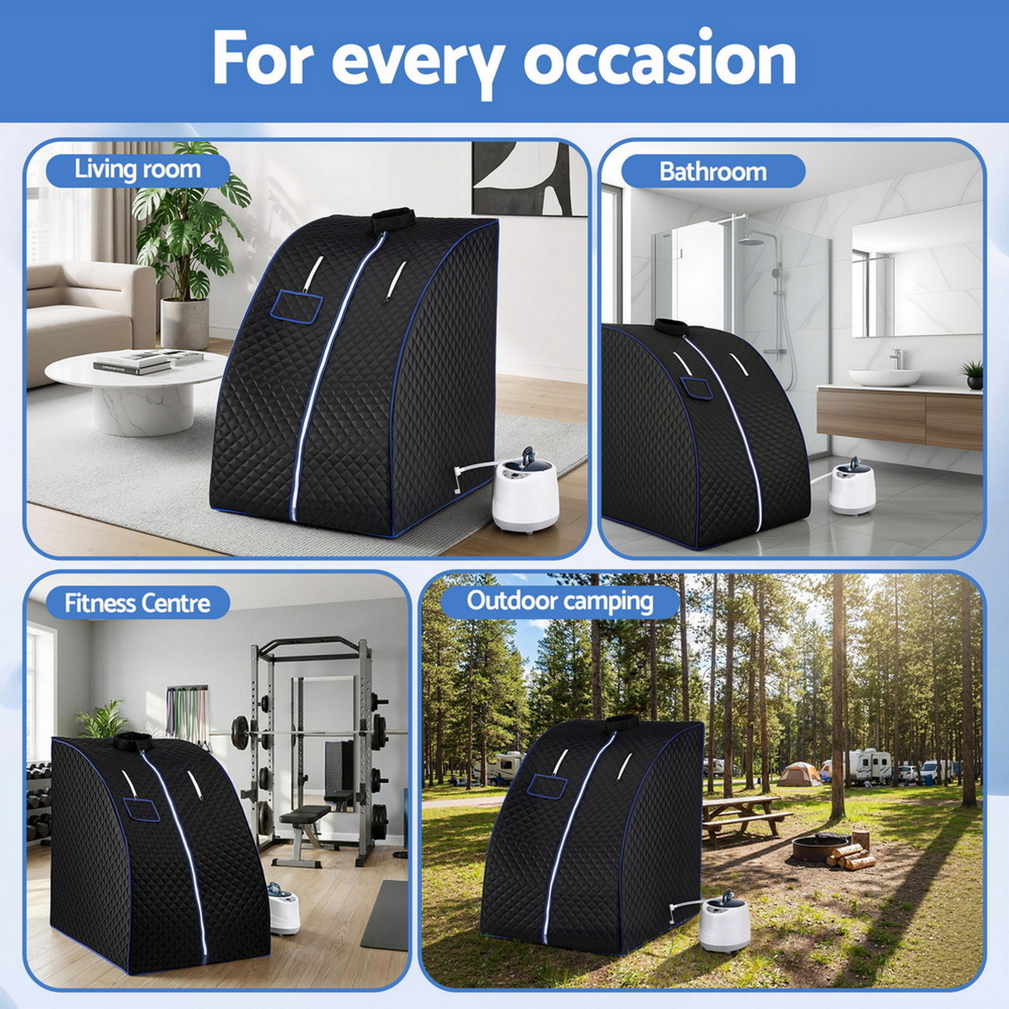 Devanti Portable Steam Sauna Tent 1000W 2L Steamer Pot Personal Home SPA Timer - Image 8