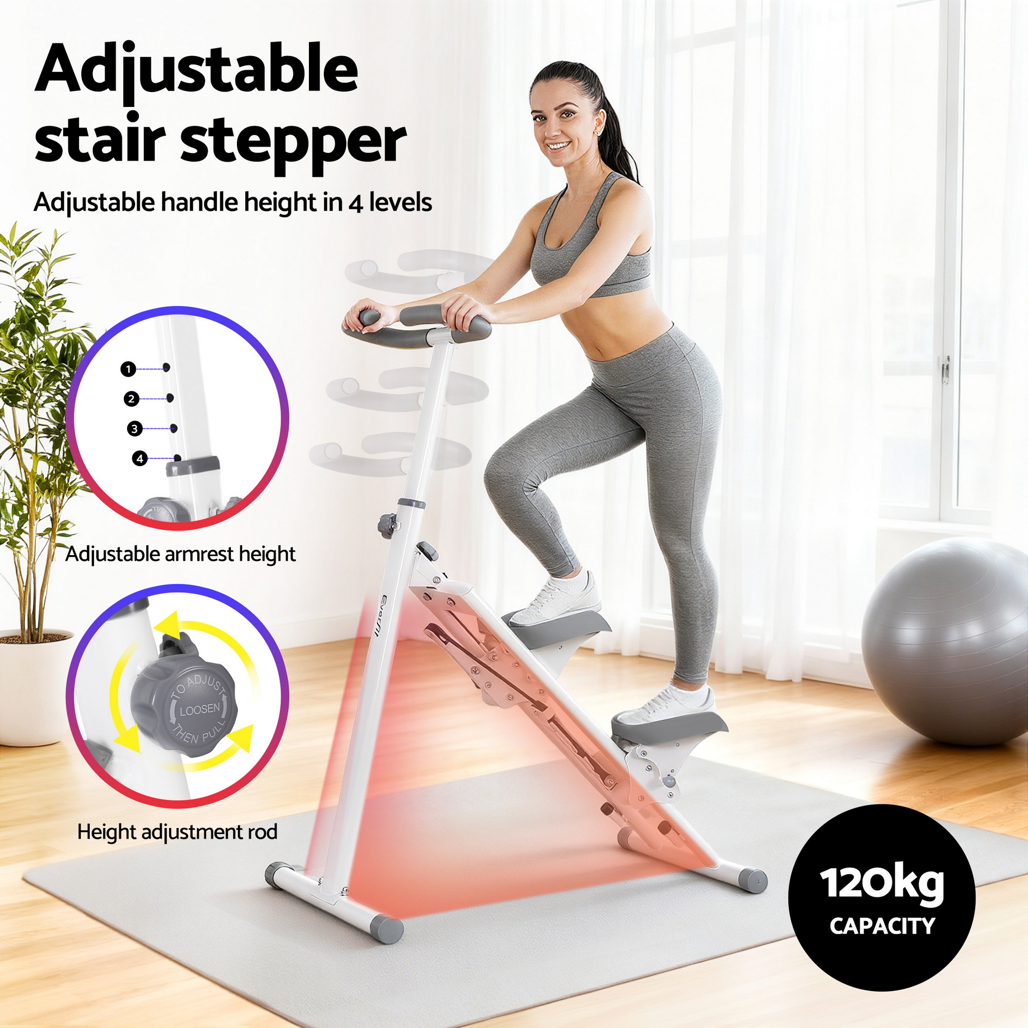 Everfit Step Machine Stair Climber for Home Gym Exercise Foldable LED Display Adjustable Handlebar - Image 5