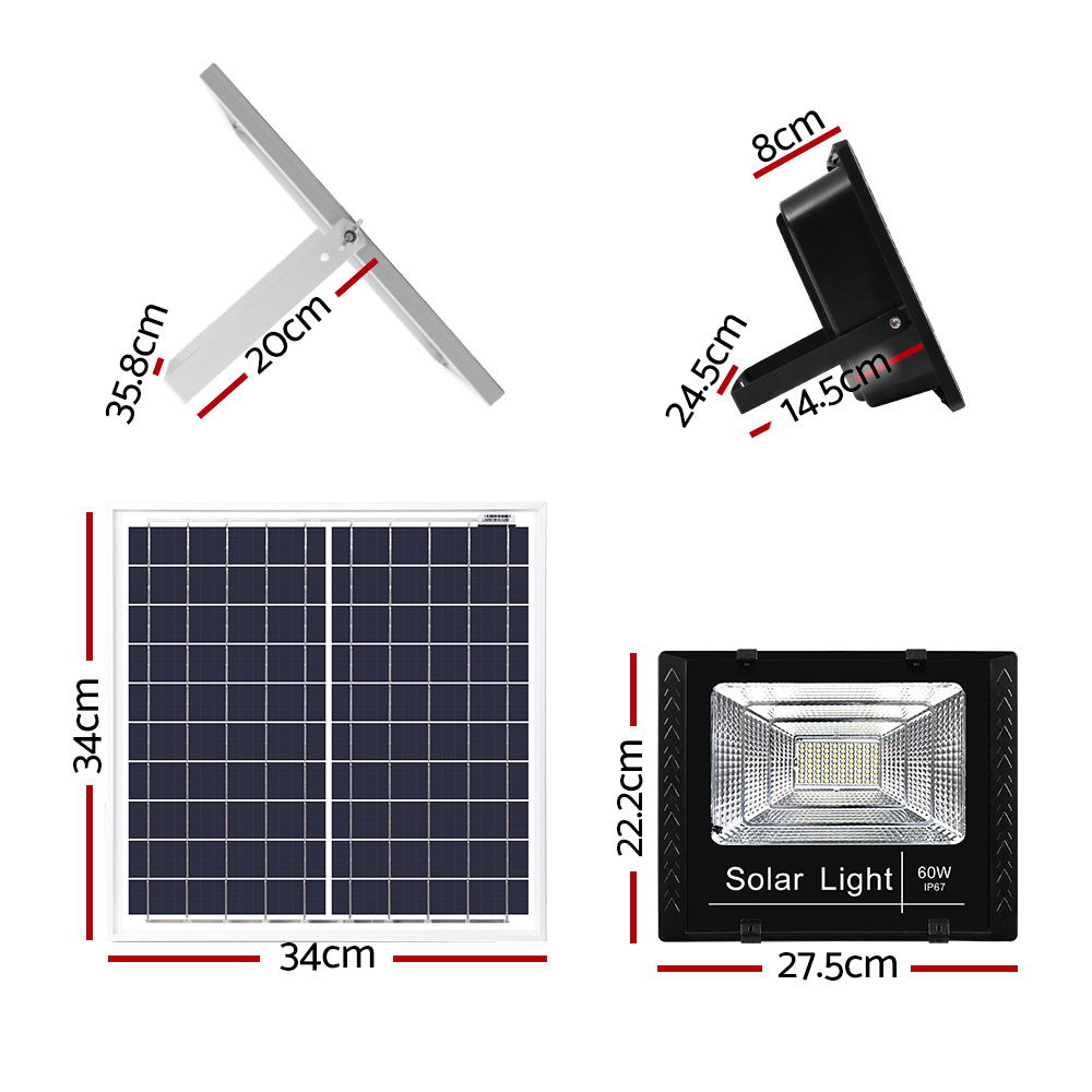 Leier 80 LED Solar Street Light 60W Flood Motion Sensor Remote Outdoor Wall Lamp - Image 2