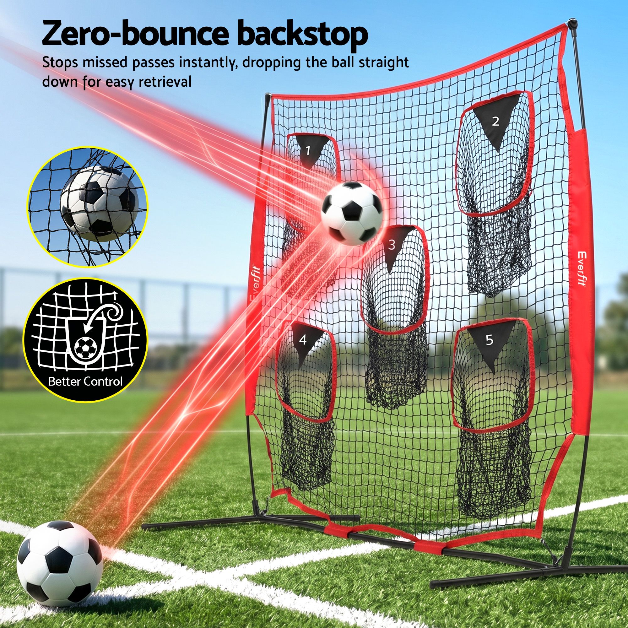Everfit 1.8m Football Training Net 5 Target Portable Soccer Goal Nets Rebounder - Image 3