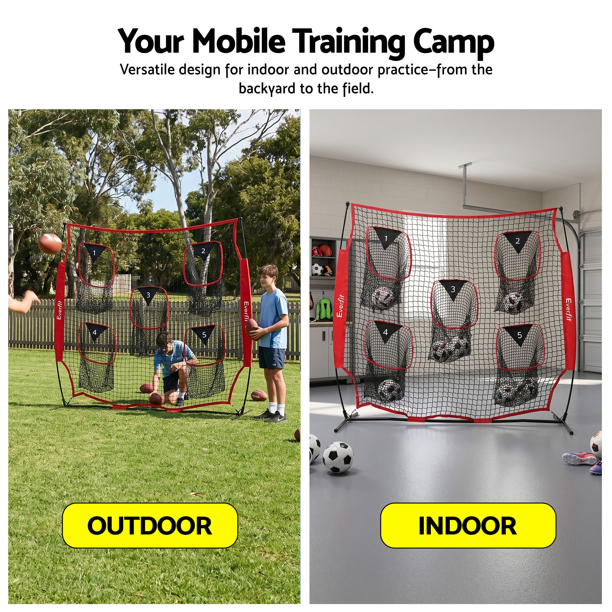 Everfit 1.8m Football Training Net 5 Target Portable Soccer Goal Nets Rebounder - Image 5