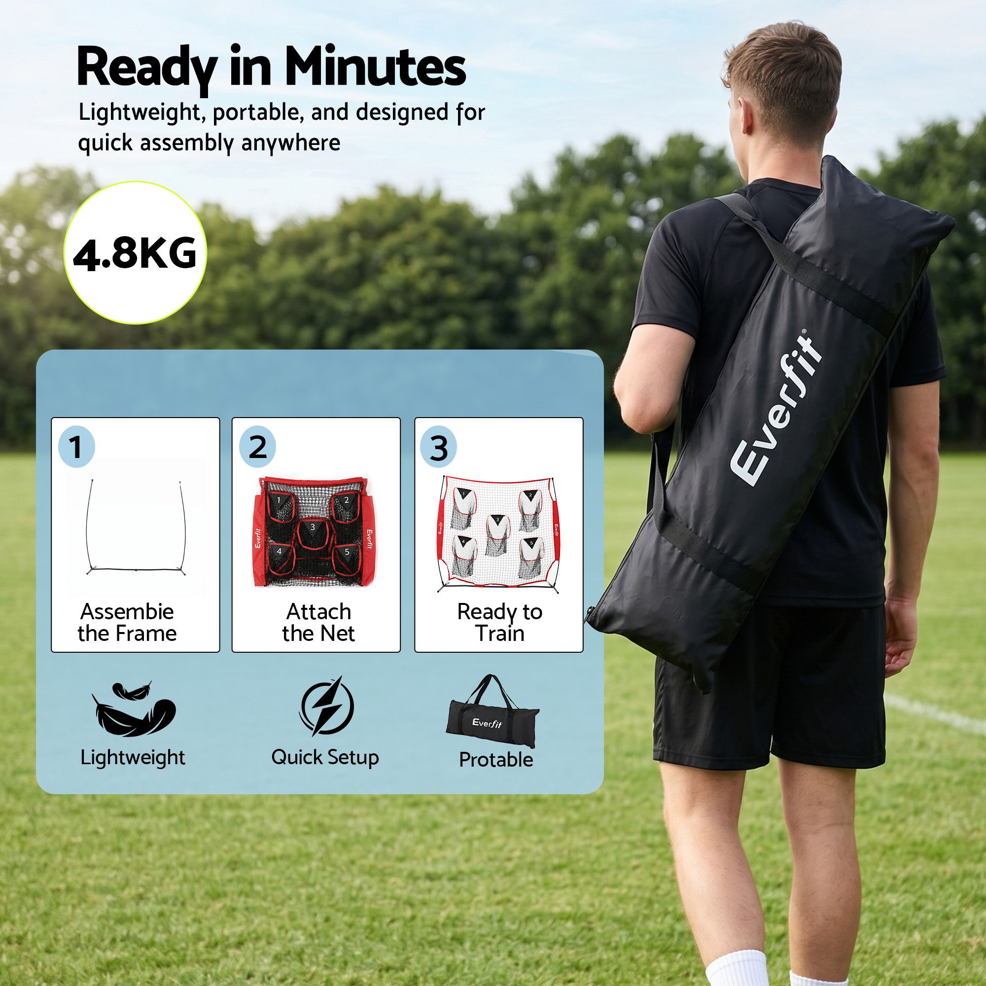 Everfit 1.8m Football Training Net 5 Target Portable Soccer Goal Nets Rebounder - Image 6