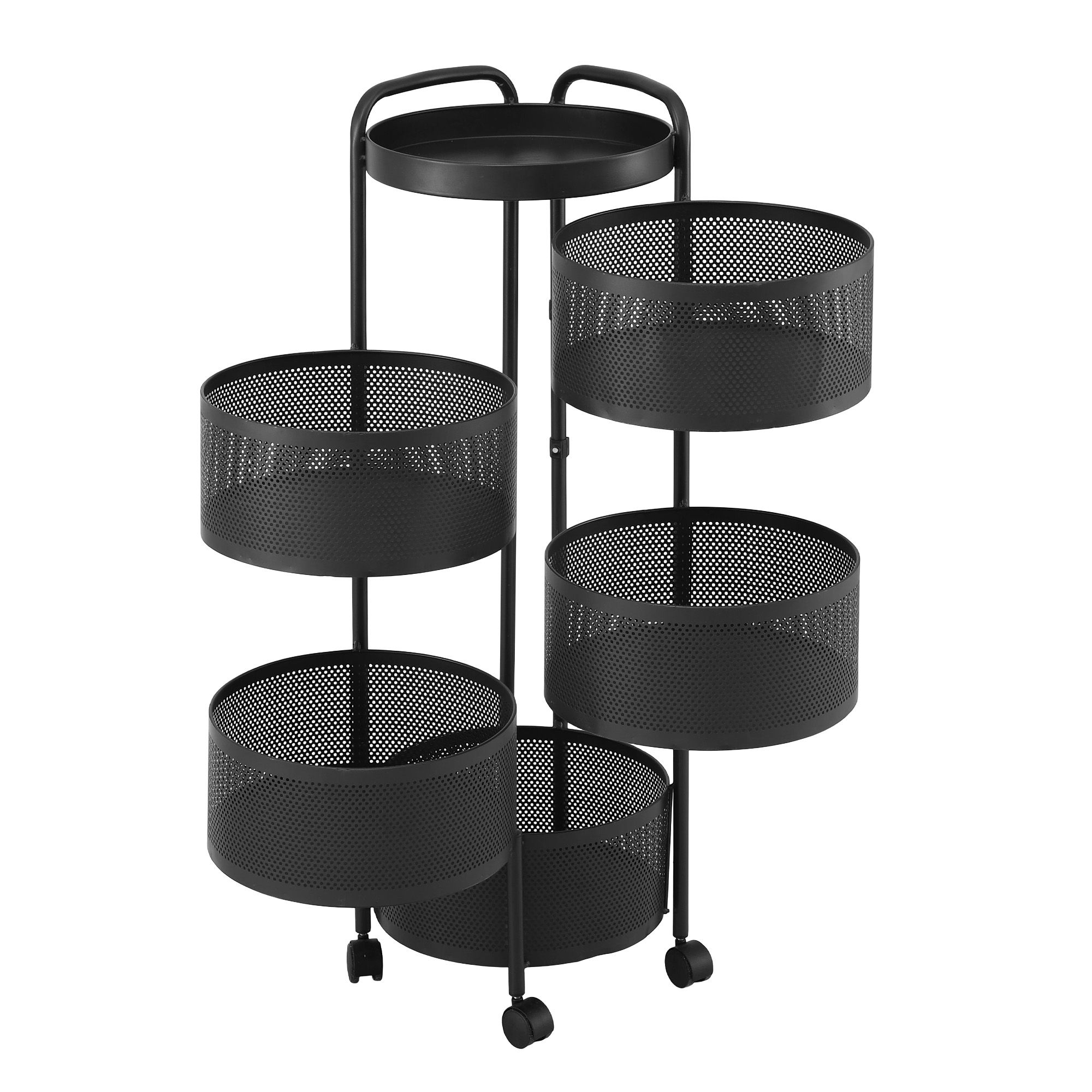 Artiss Storage Trolley Kitchen Cart 5 Tiers Storage Rack Round Basket Black - Image 1